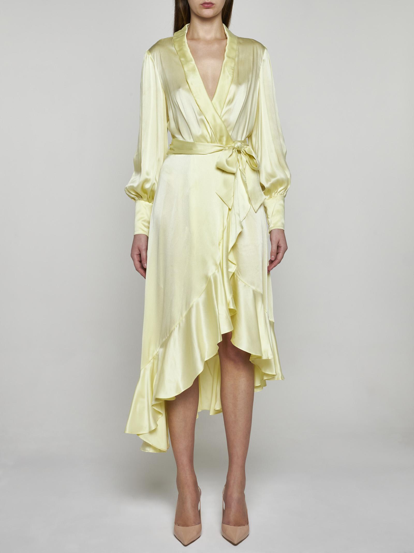 Shop Zimmermann Silk Wrap Midi Dress In Yellow