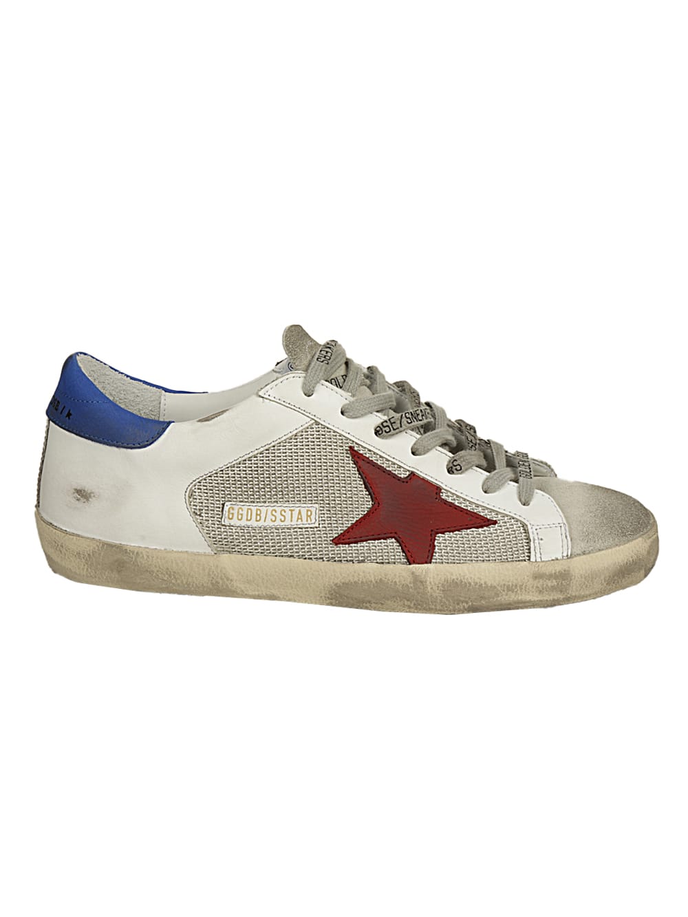 Golden Goose Superstar Net And Leather Upper Nabuk Star And Hee In Silver/white/red/blue