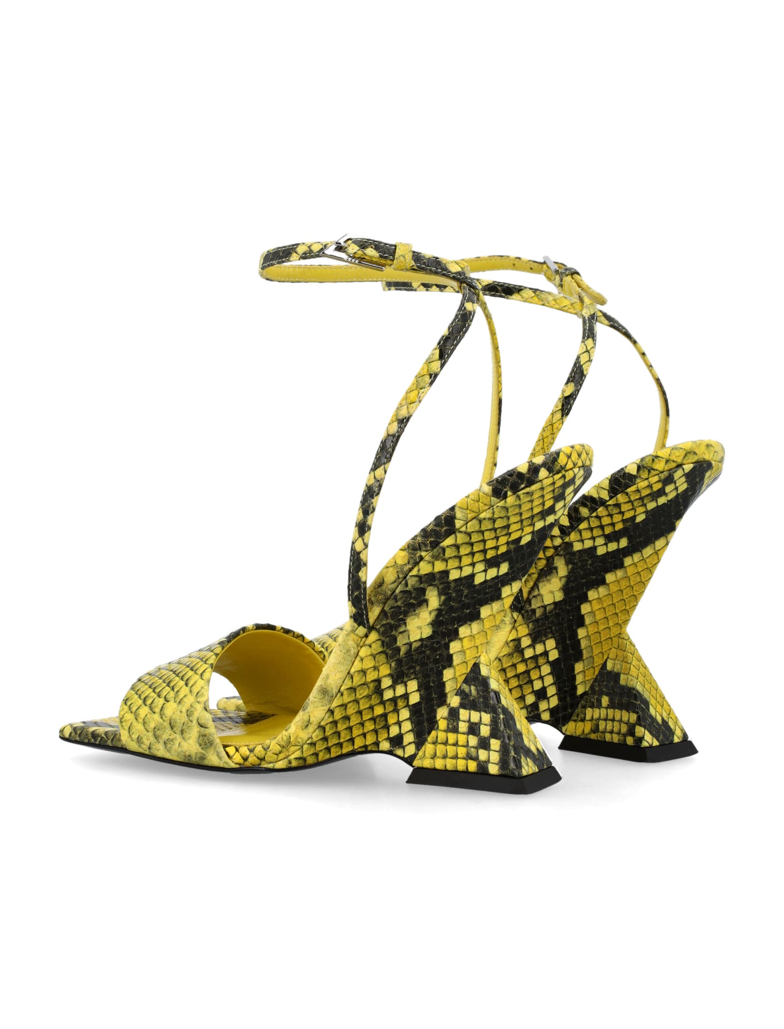Attico Cheope 110mm Snake-effect Sandals In Fluo Yellow