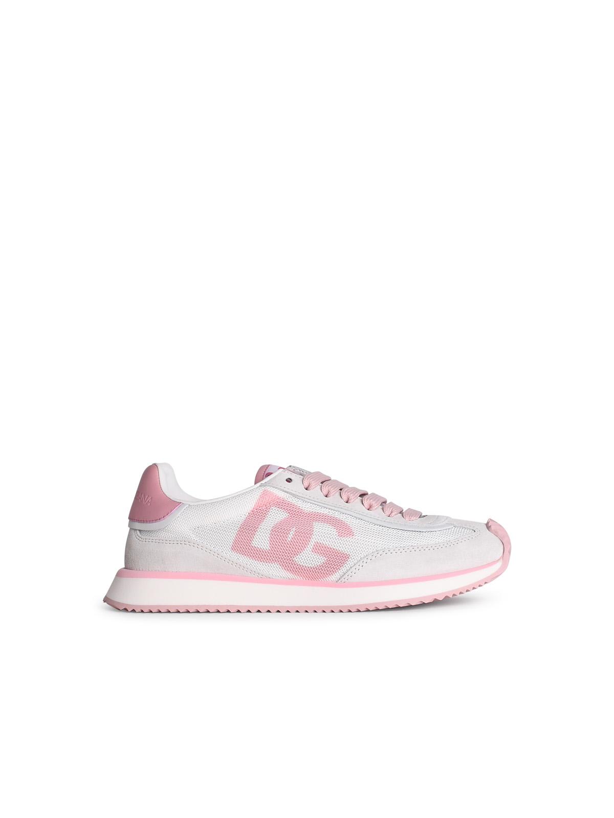 Shop Dolce & Gabbana Dragon White Suede Blend Sneakers In Pink