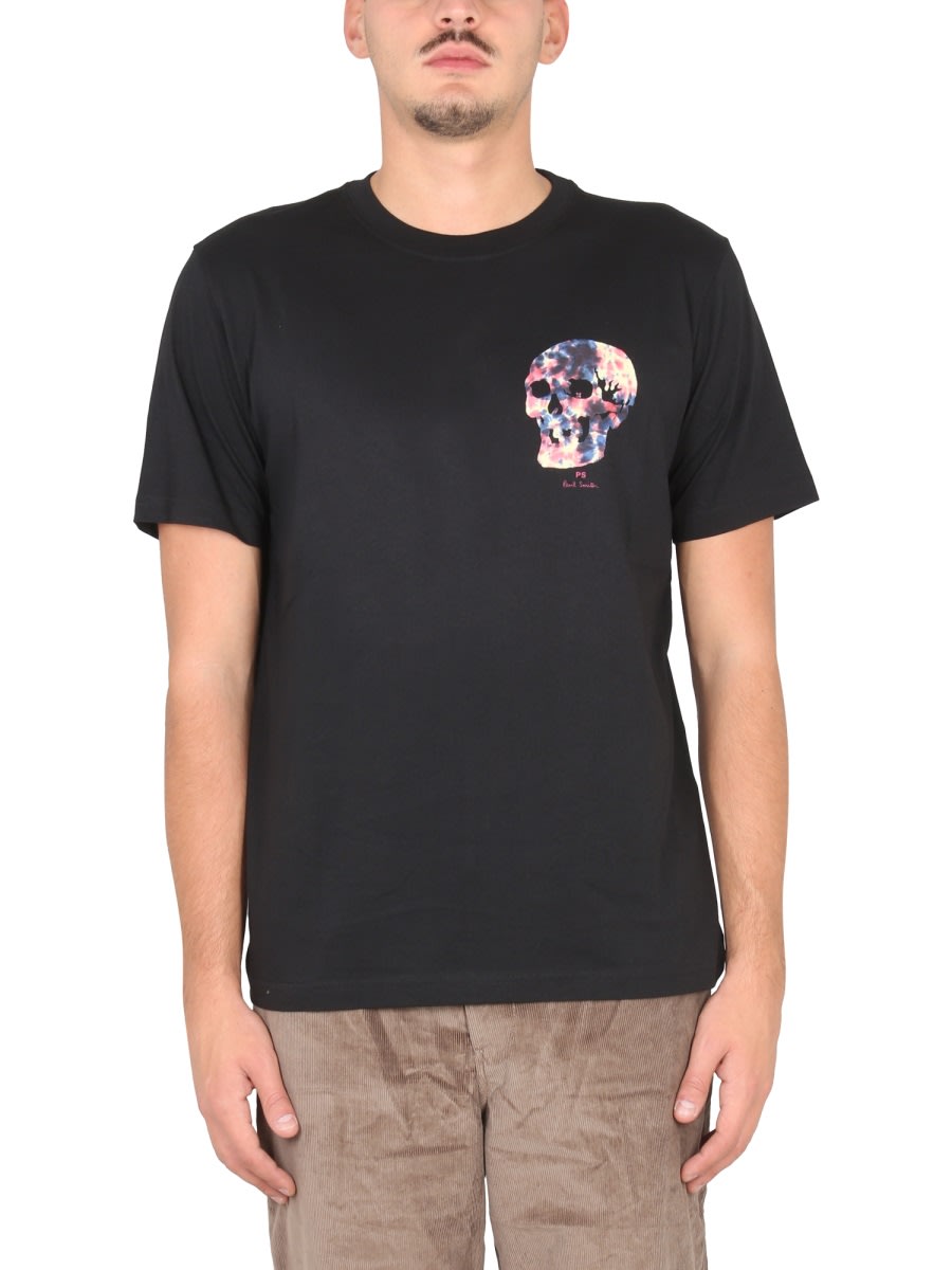 Shop Ps By Paul Smith Tie Dye Skull Print T-shirt In Black