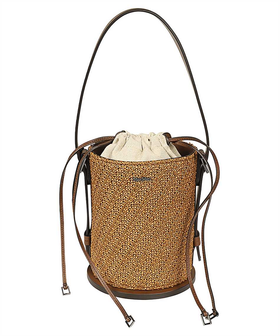 Max Mara Logo Plaque Drawstring Shoulder Bag In Brown