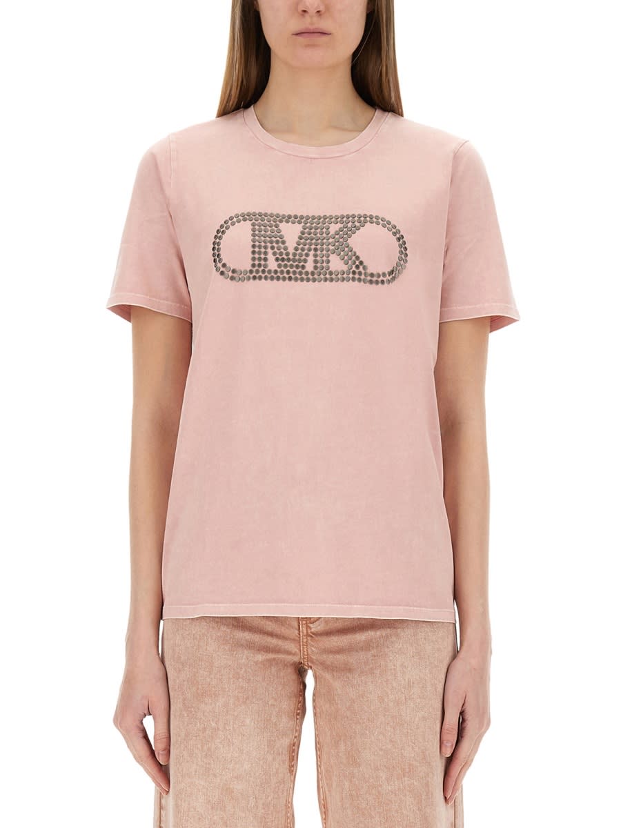 Michael Kors Sage Green Cotton T-shirt In Pink
