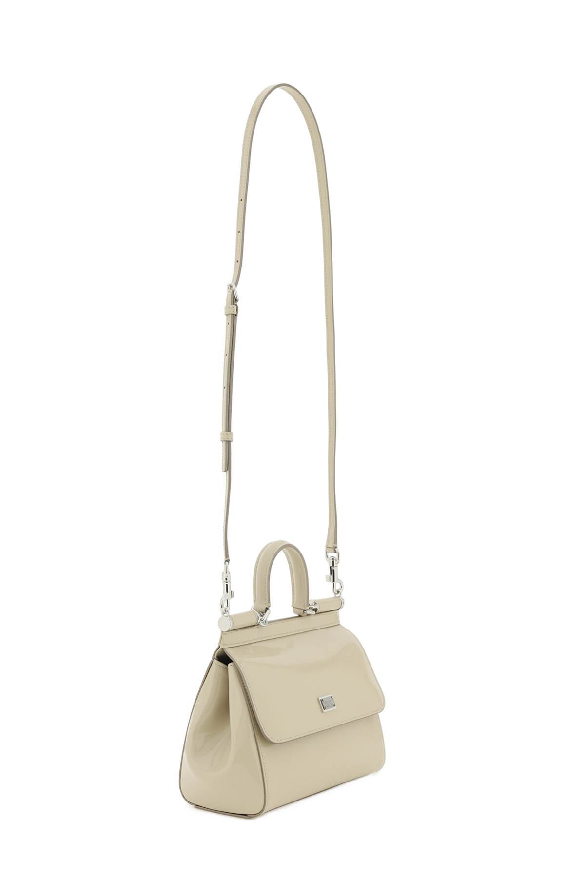 Dolce & Gabbana Sicily Small Shiny Leather Handbag In Beige