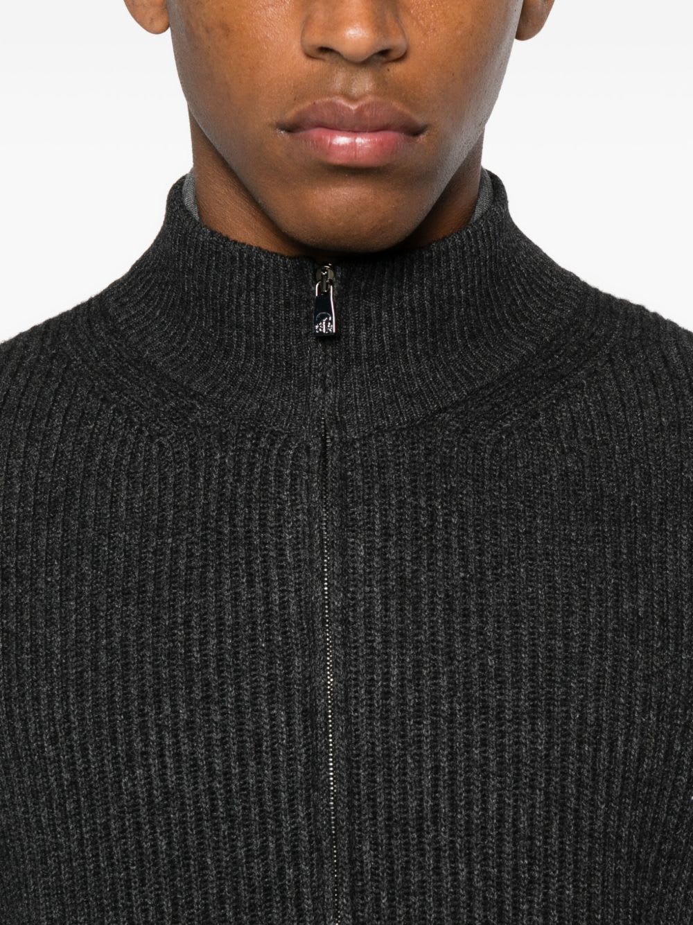 Corneliani Ribbed Cardigan With Zip In Black