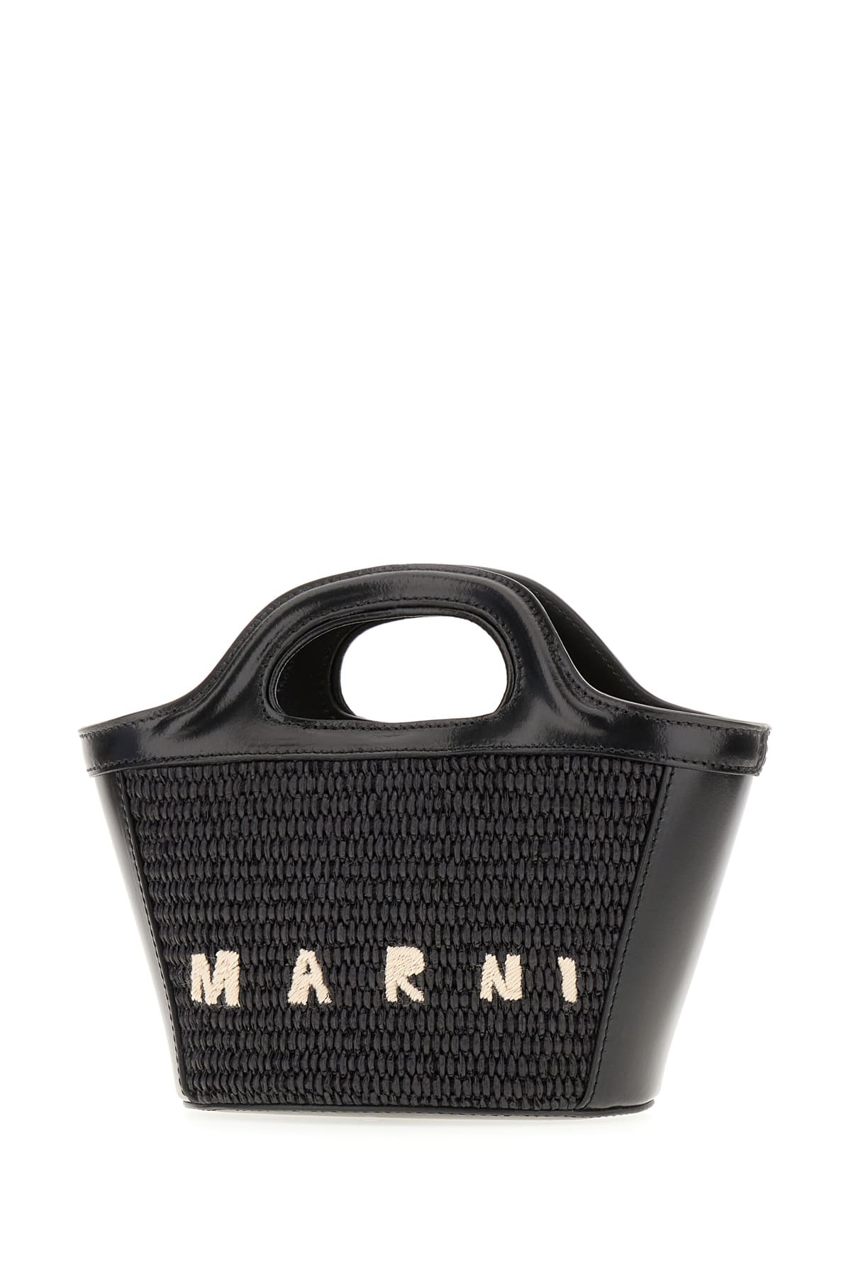 Shop Marni Black Raffia And Leather Micro Tropicalia Handbag In 00n99