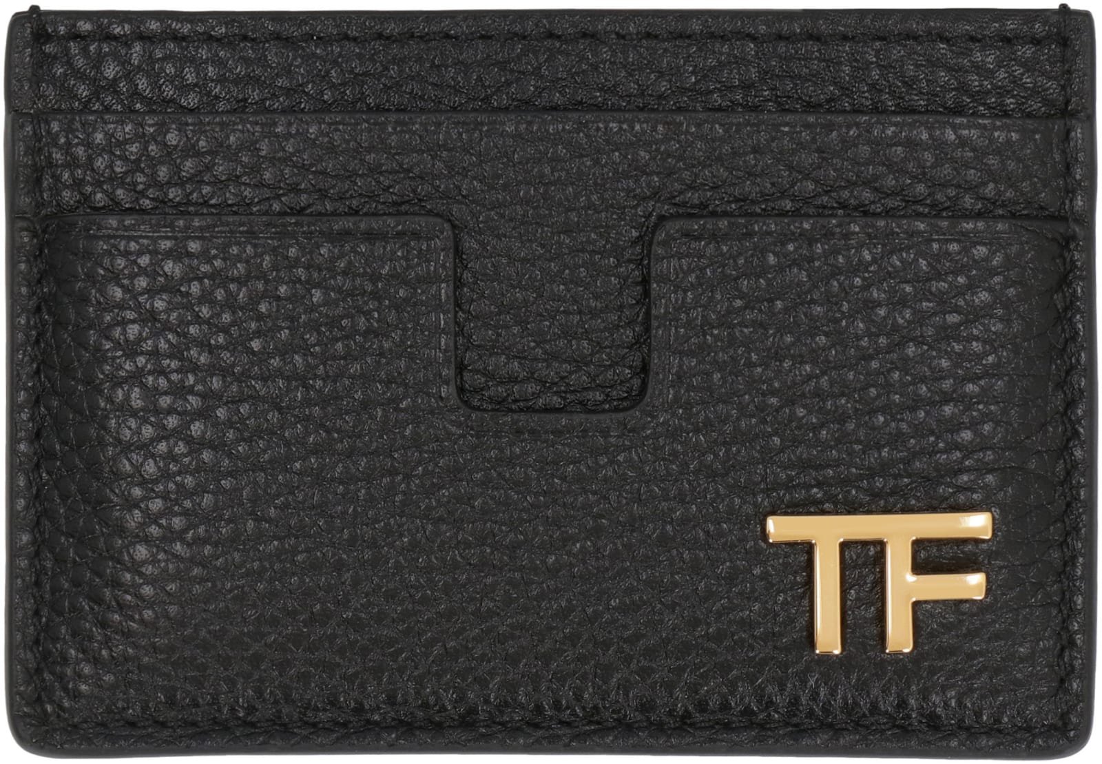 Shop Tom Ford Pebbled Calfskin Card Holder In Black