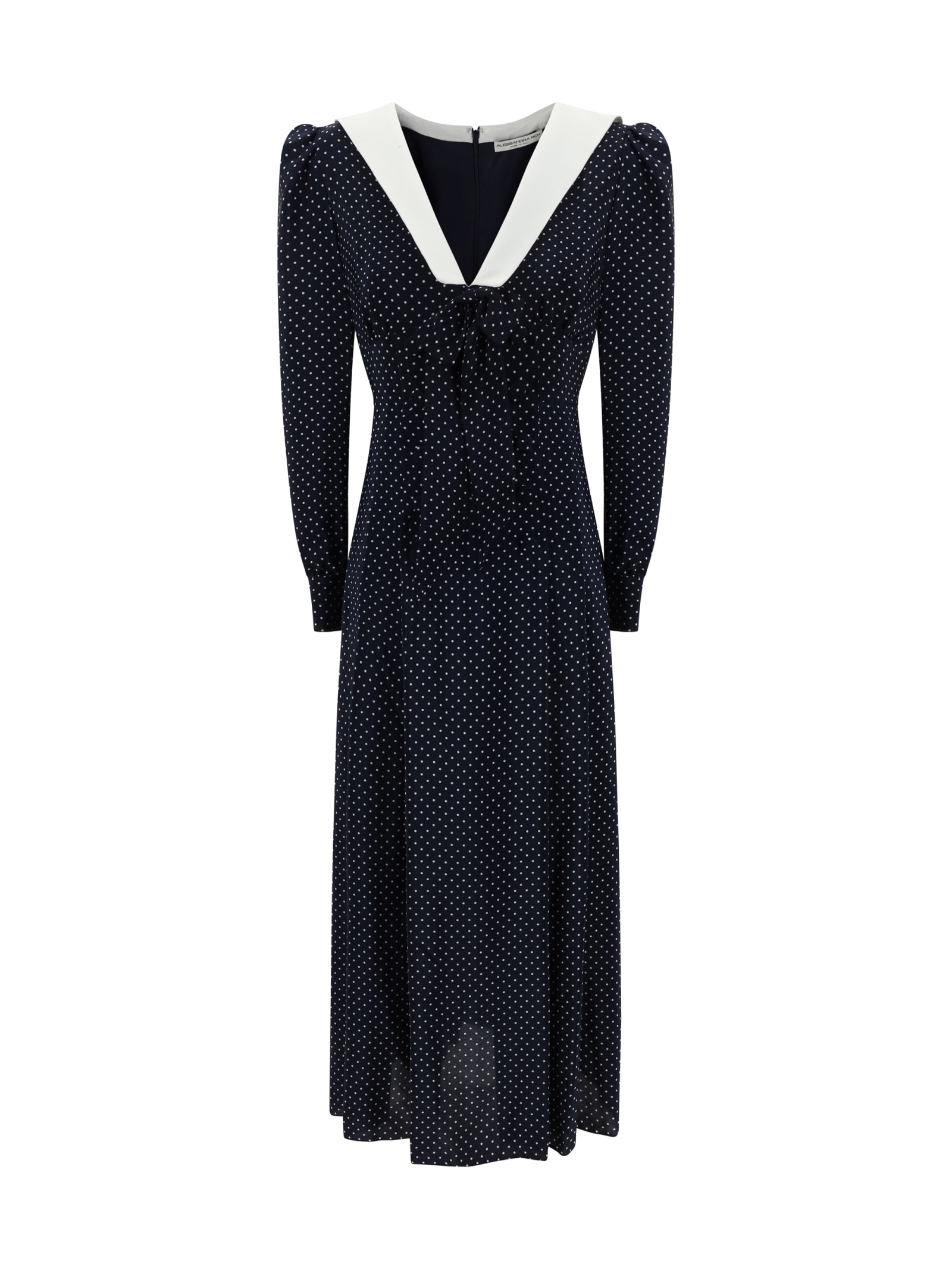 Shop Alessandra Rich Midi Dress In Navy Blue-white