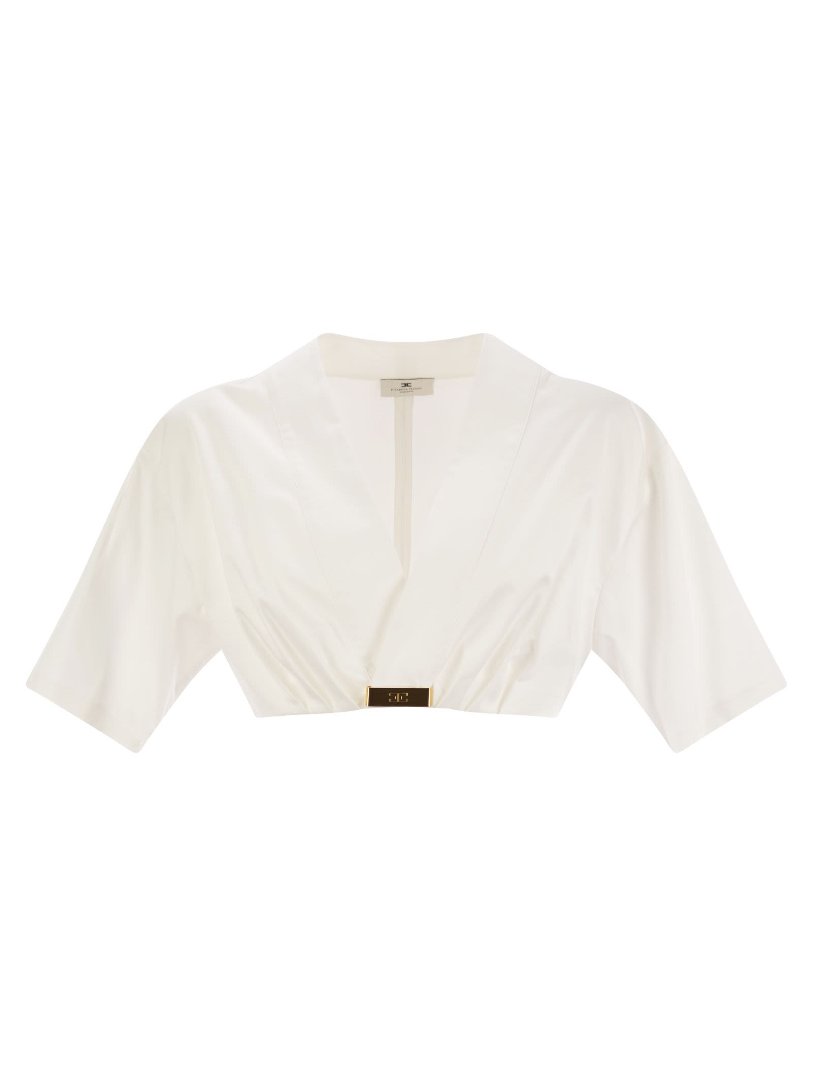Tシャツ・カットソー ELISABETTA FRANCHI Stretch cotton top with logo detail Elisabetta Franchi Stretch Cotton Top With Logo Detail