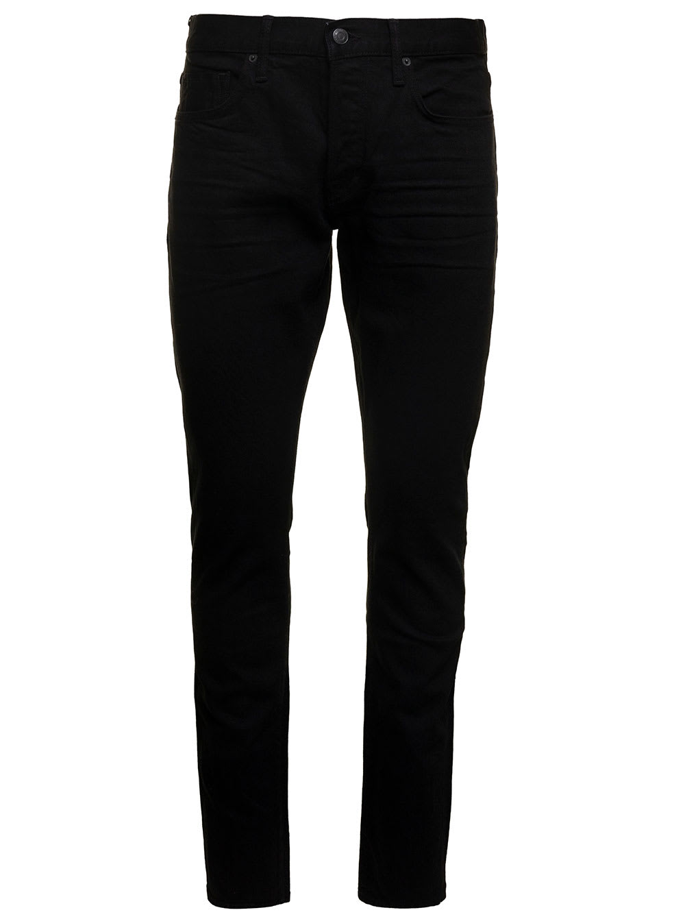 Shop Tom Ford Black Slim Jeans With Logo Patch In Denim Man