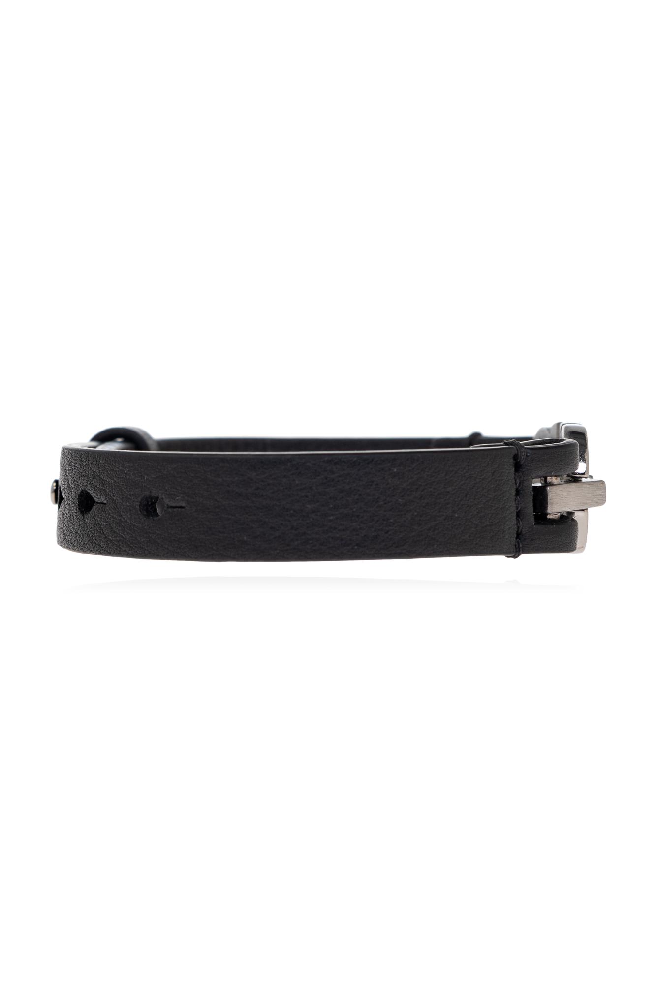 Ferragamo Double Gancini Leather Bracelet In Black