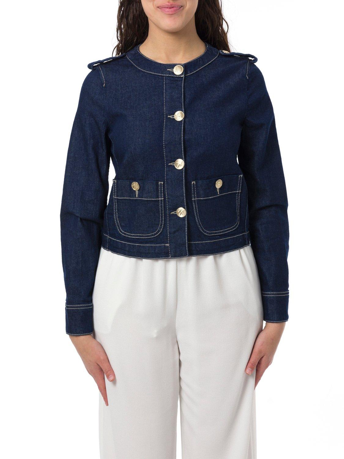 Shop Emporio Armani Contrast Stitched Denim Jacket In Blue