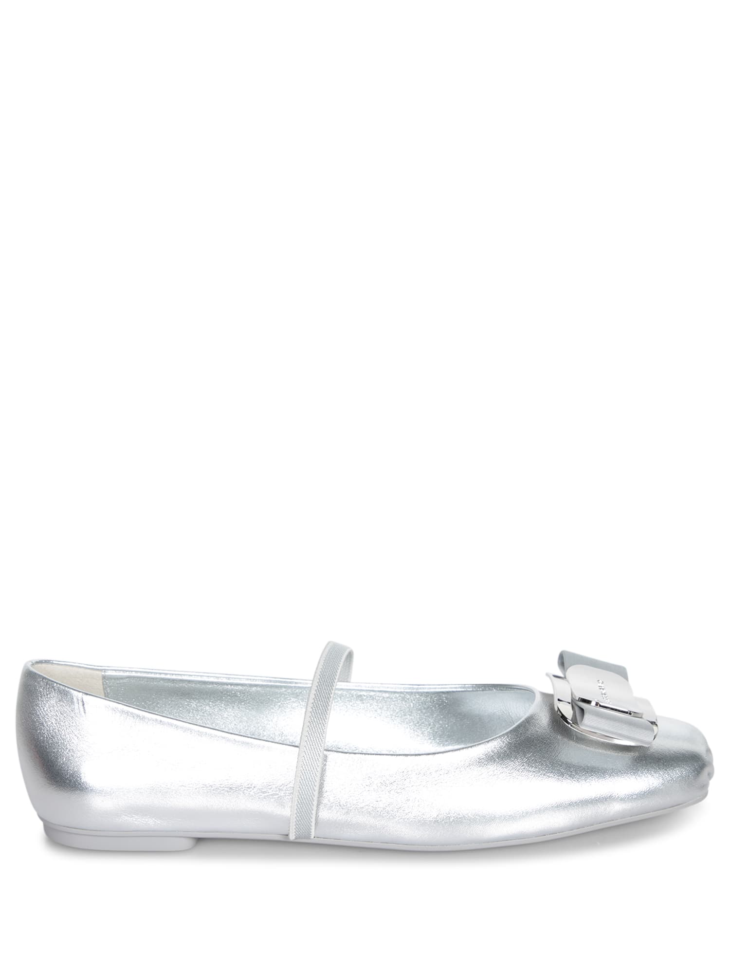 Ferragamo New Vara Silver Ballerina Shoes