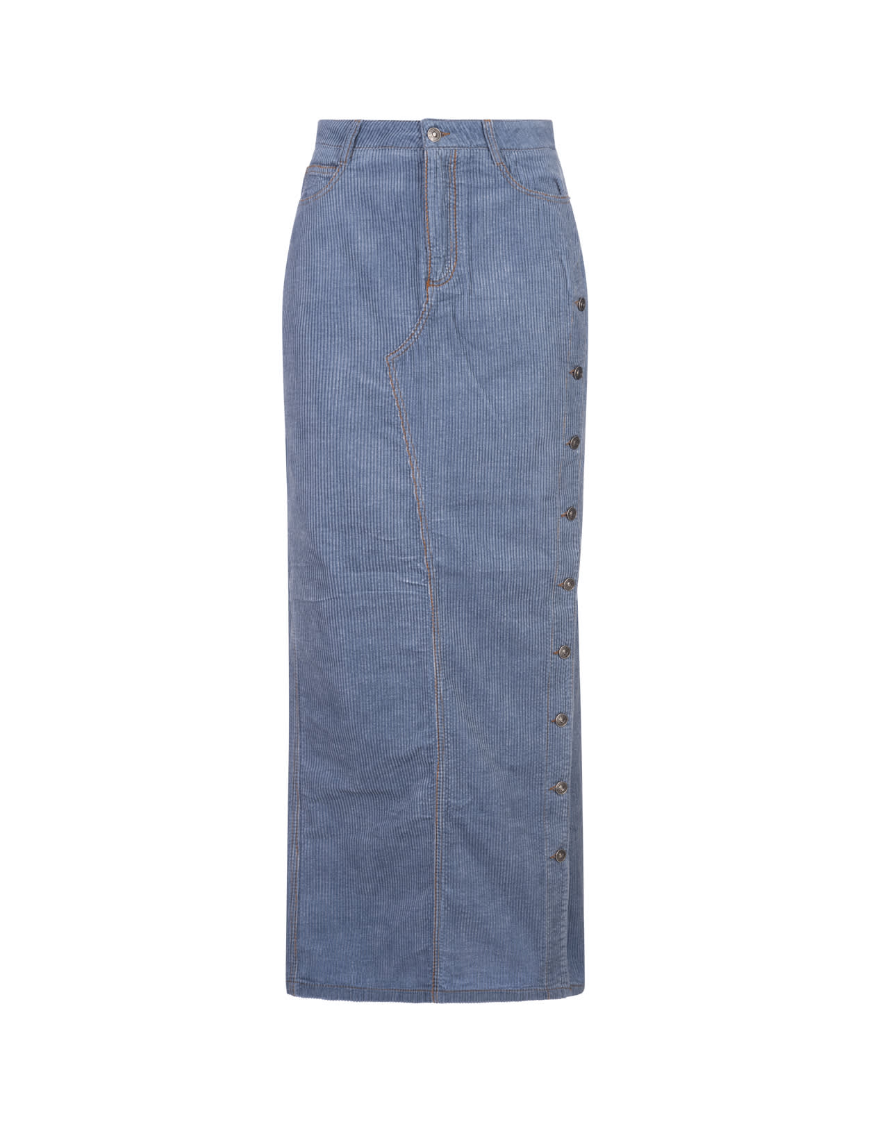 Shop Ermanno Scervino Long Corduroy Skirt With Buttons In Blue