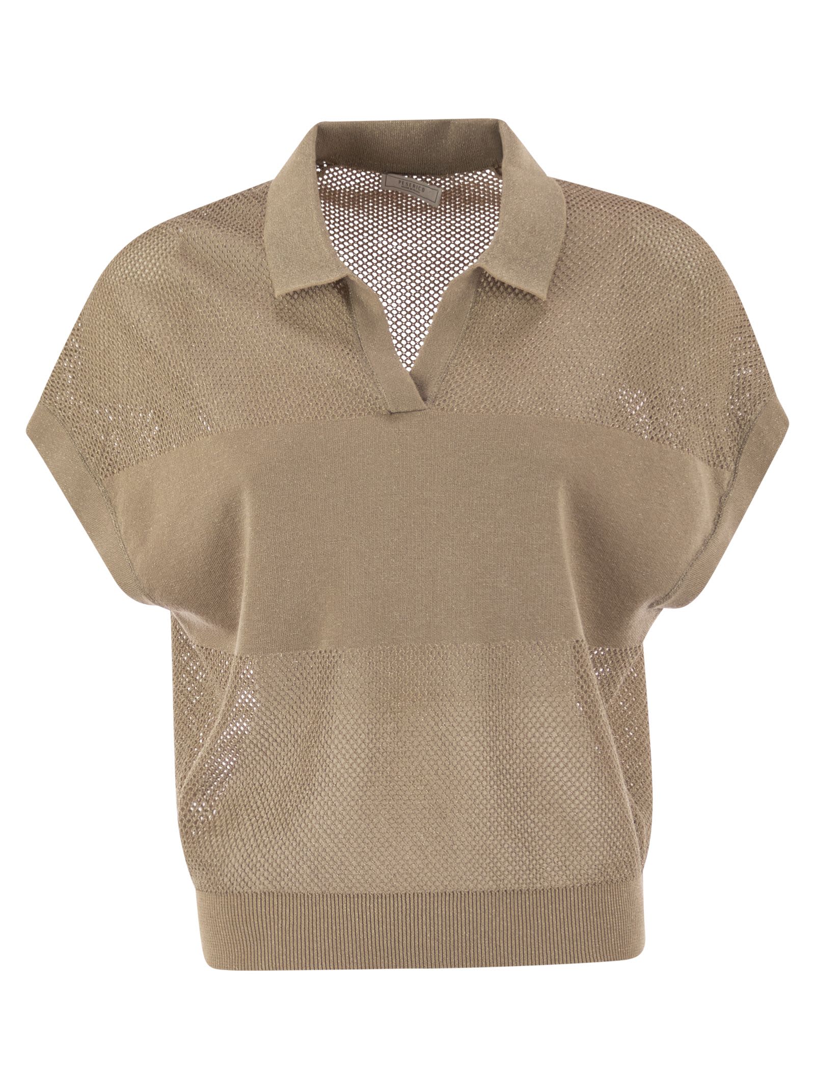 Peserico Women Tricot Polo Shirt In Pure Cotton Crepe Yarn In Brown