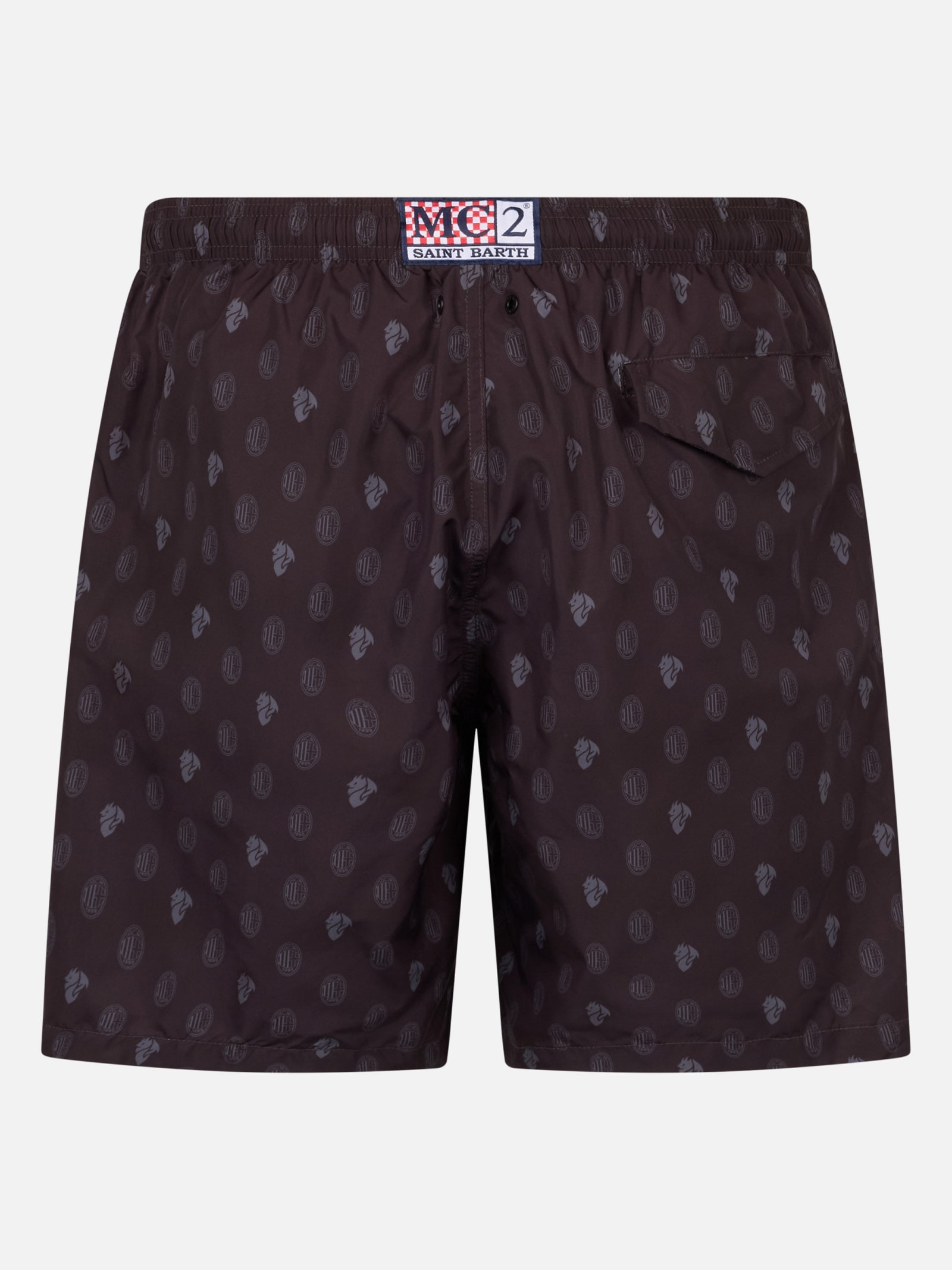 MC2 SAINT BARTH MAN LIGHTWEIGHT FABRIC SWIM SHORTS WITH MILAN LOGO PRINT AND PATCH AC MILAN SPECIAL EDITION