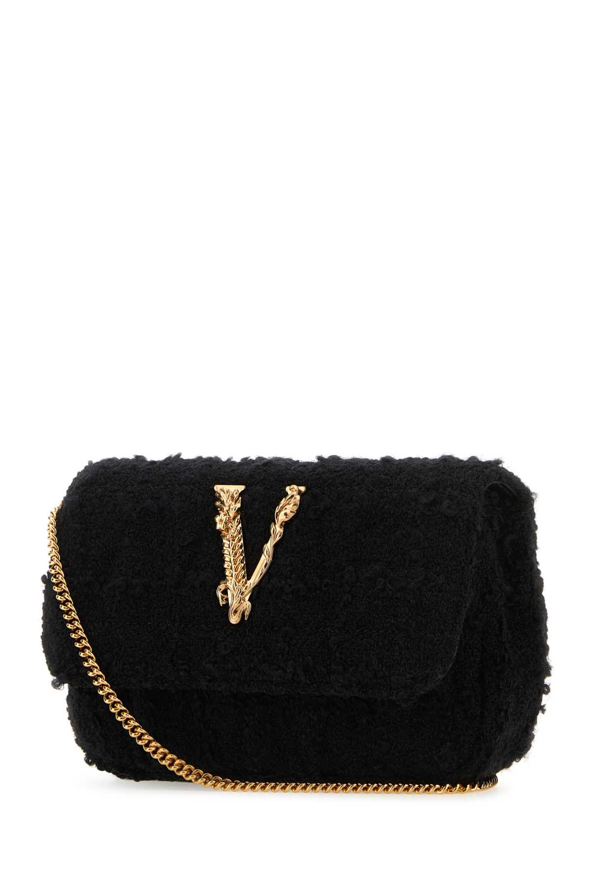 Shop Versace Black Fabric Mini Virtus Clutch In Blackgold