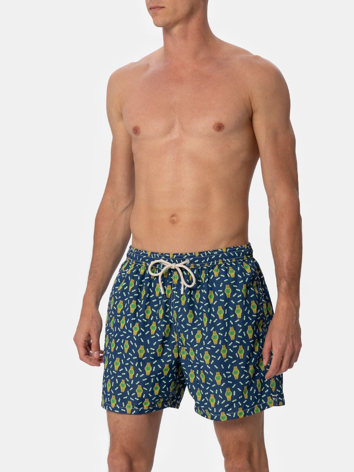 Mc2 Saint Barth Watches-print Swim Shorts In Blue Navy