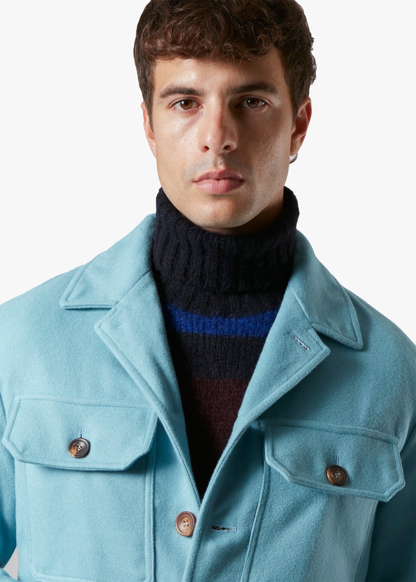 Doppiaa Aamenofi Light Blue Cotton Jacket With Frontal Pockets In Blue