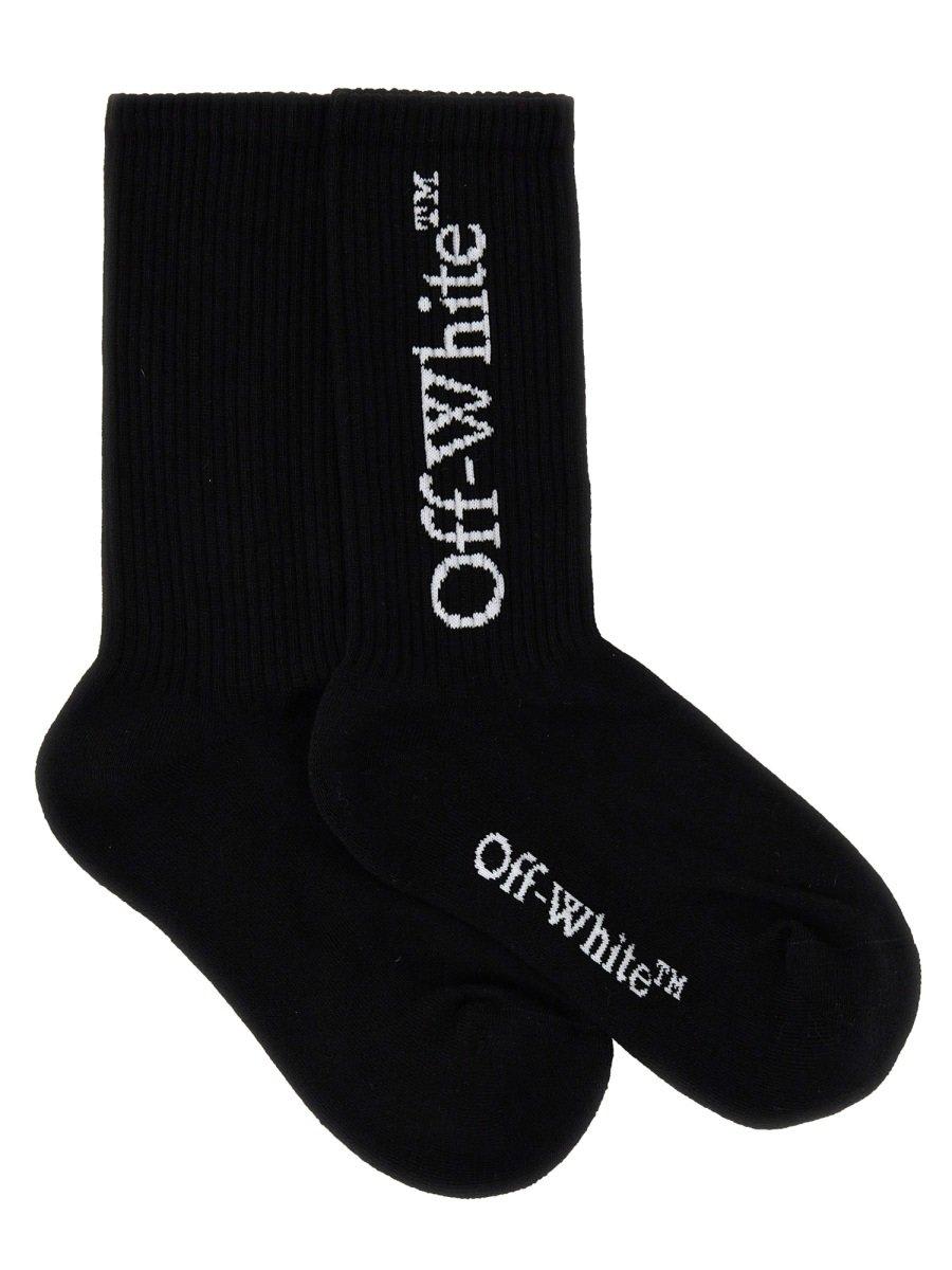 Shop Off-white Logo Intarsia Socks In Black/white