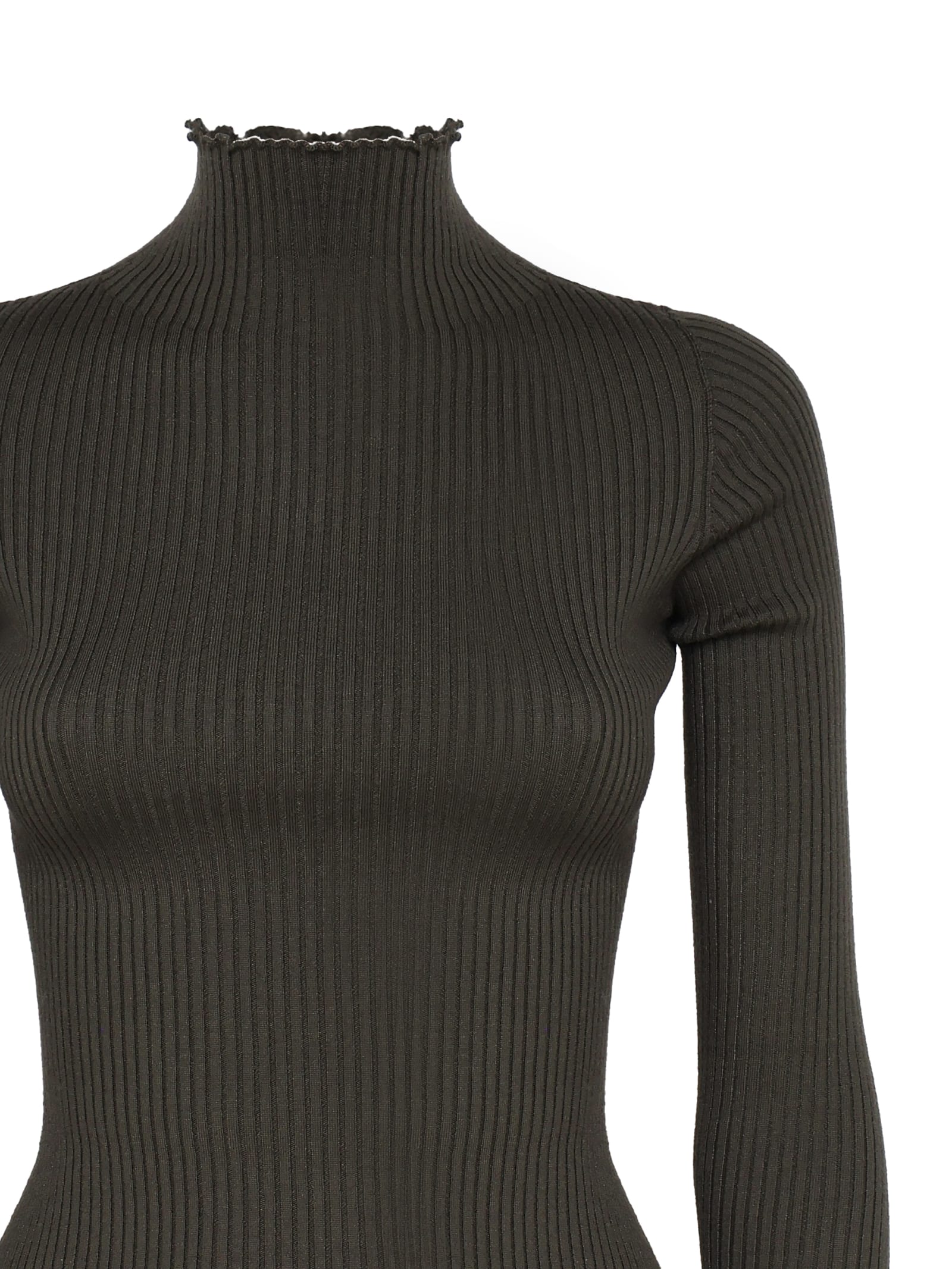 Shop Dondup Fitted Turtleneck With Buttons On The Sleeves In Verde