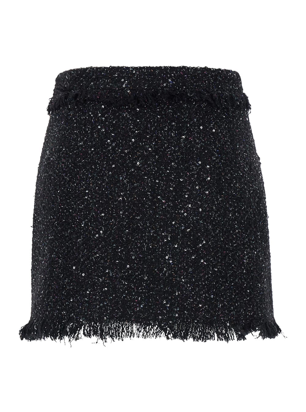 Shop Msgm Black Mini-skirt With Multicolor Sequins In Fringed Fabric Woman