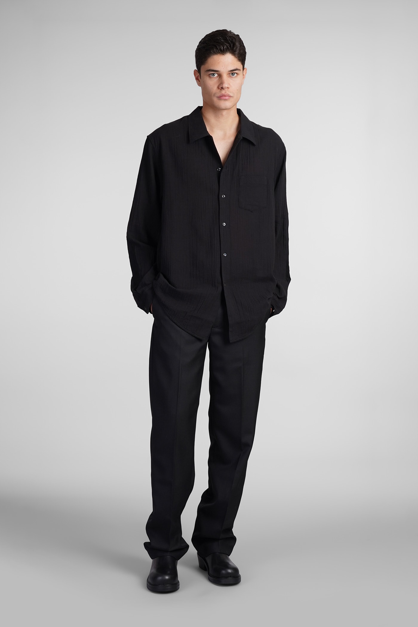 Shop Séfr Leo Shirt Shirt In Black Cotton