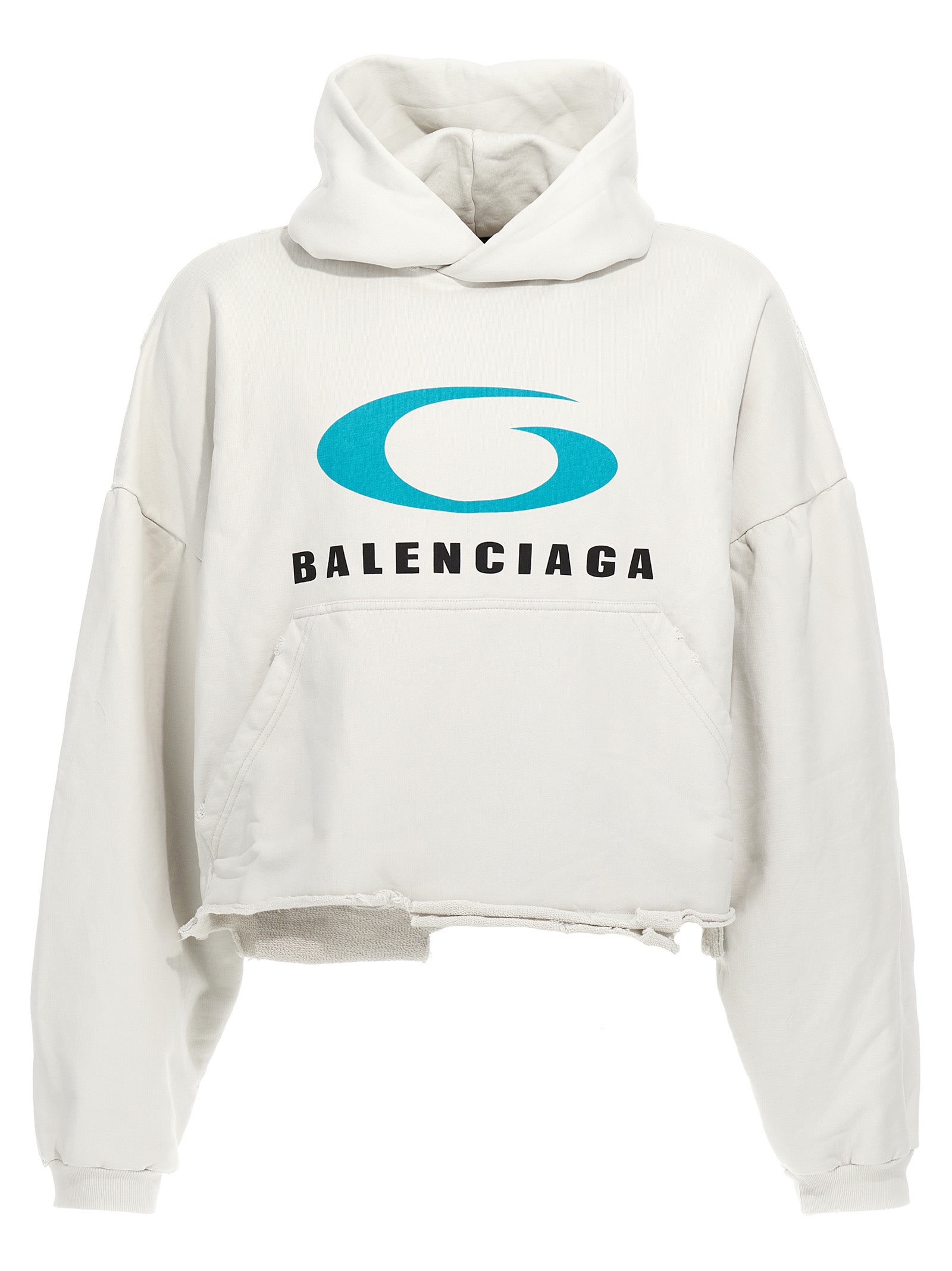 Shop Balenciaga Loop Sports Icon Cropped Hoodie In White