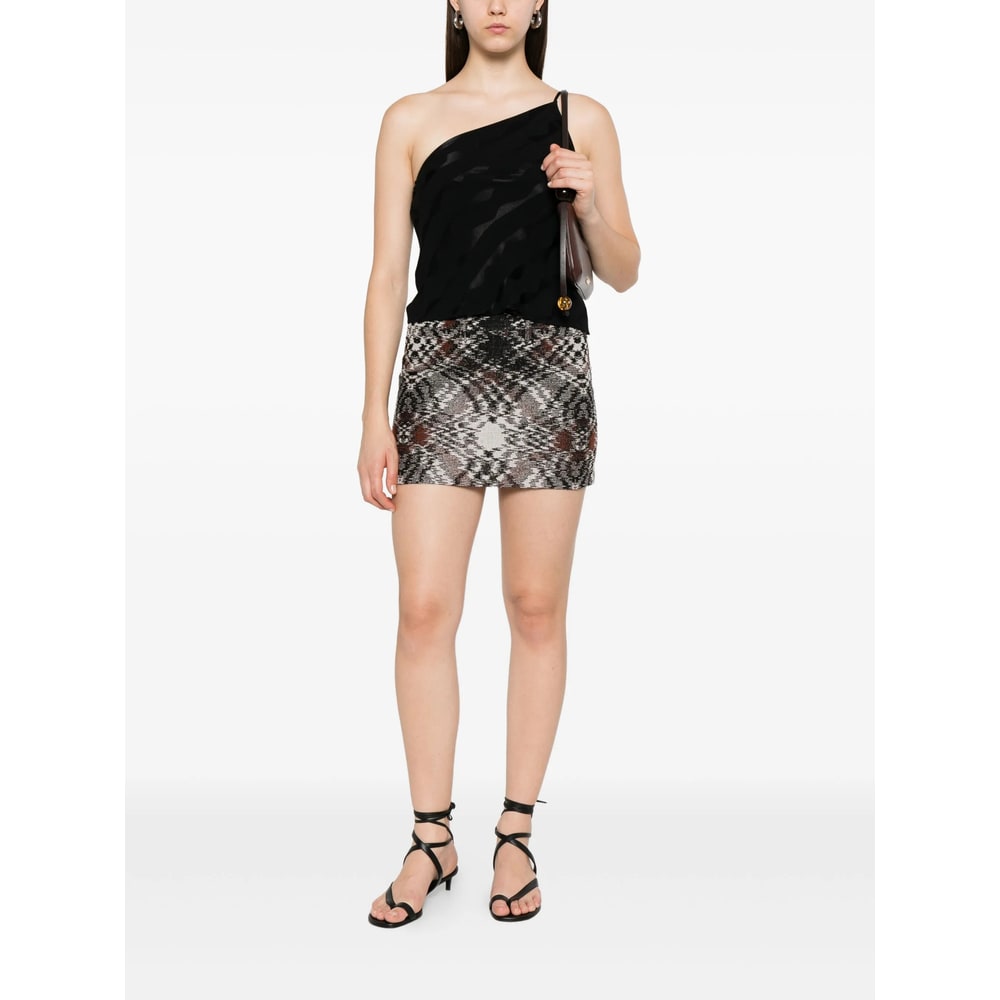 Rixo London One-shoulder Wave-pattern Top In Black