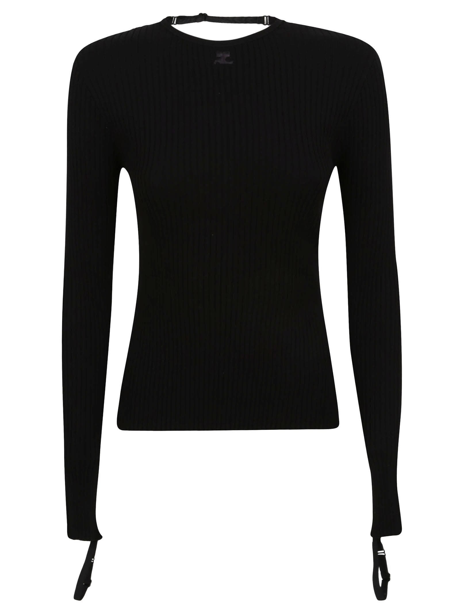 COURRÈGES ELASTIC WRISTS RIB KNIT SWEATER