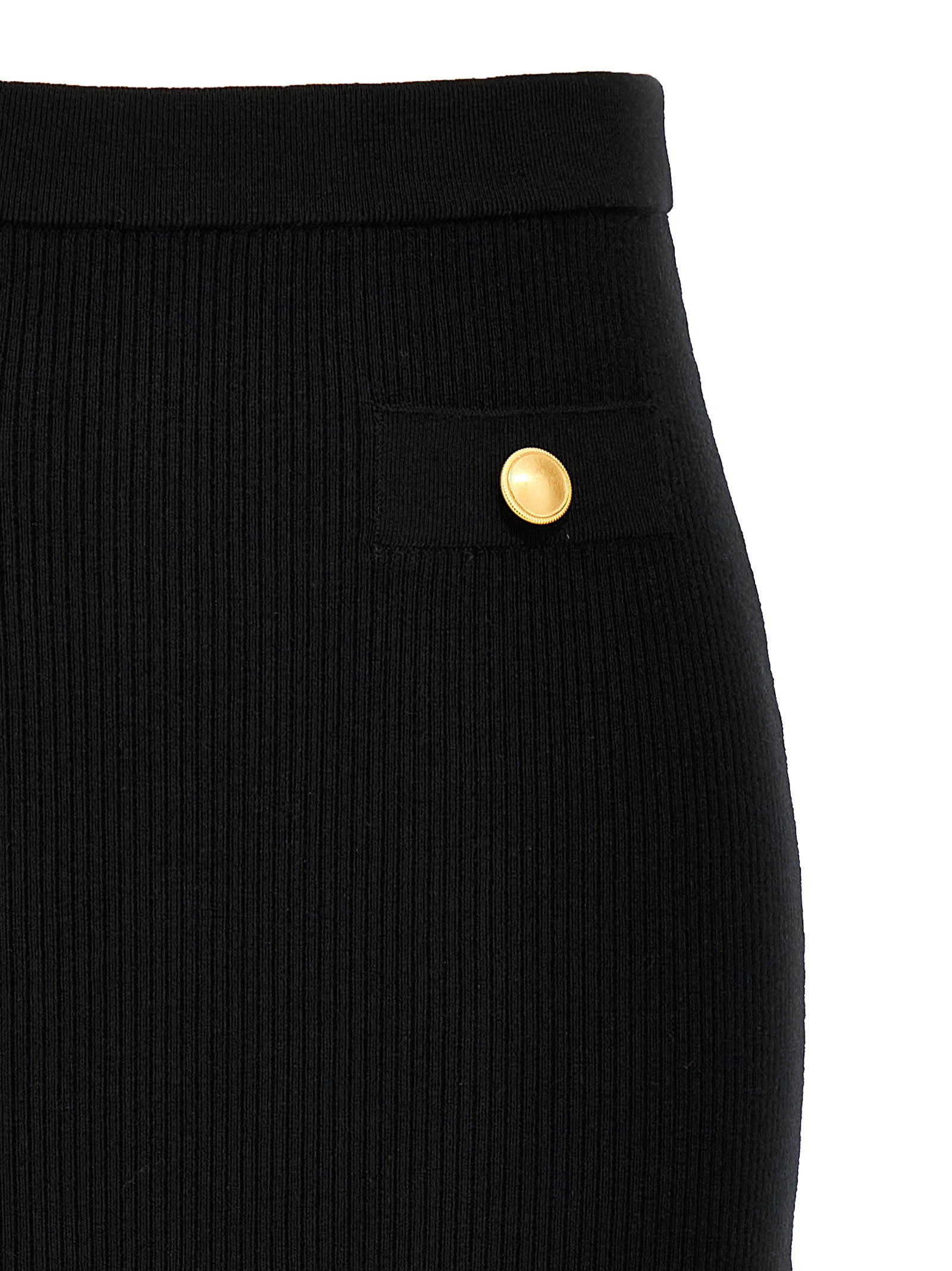 Alessandra Rich Ribbed Texture Midi Skirt With Front Slit In Black