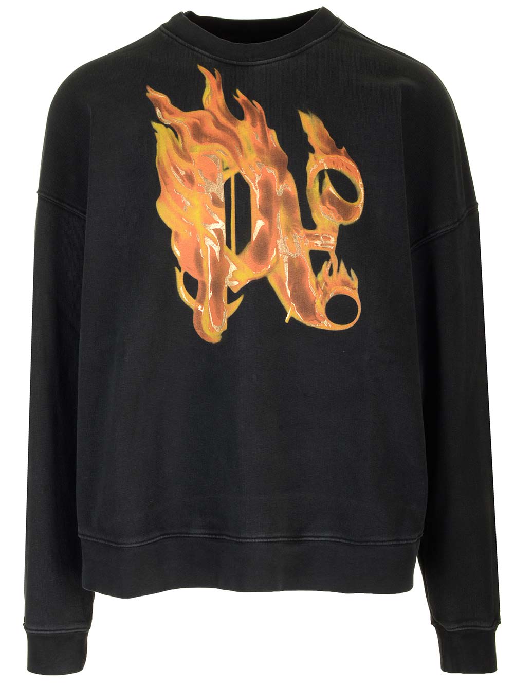 Palm Angels Sweatshirt With Front Monogram Burining In Black Gold