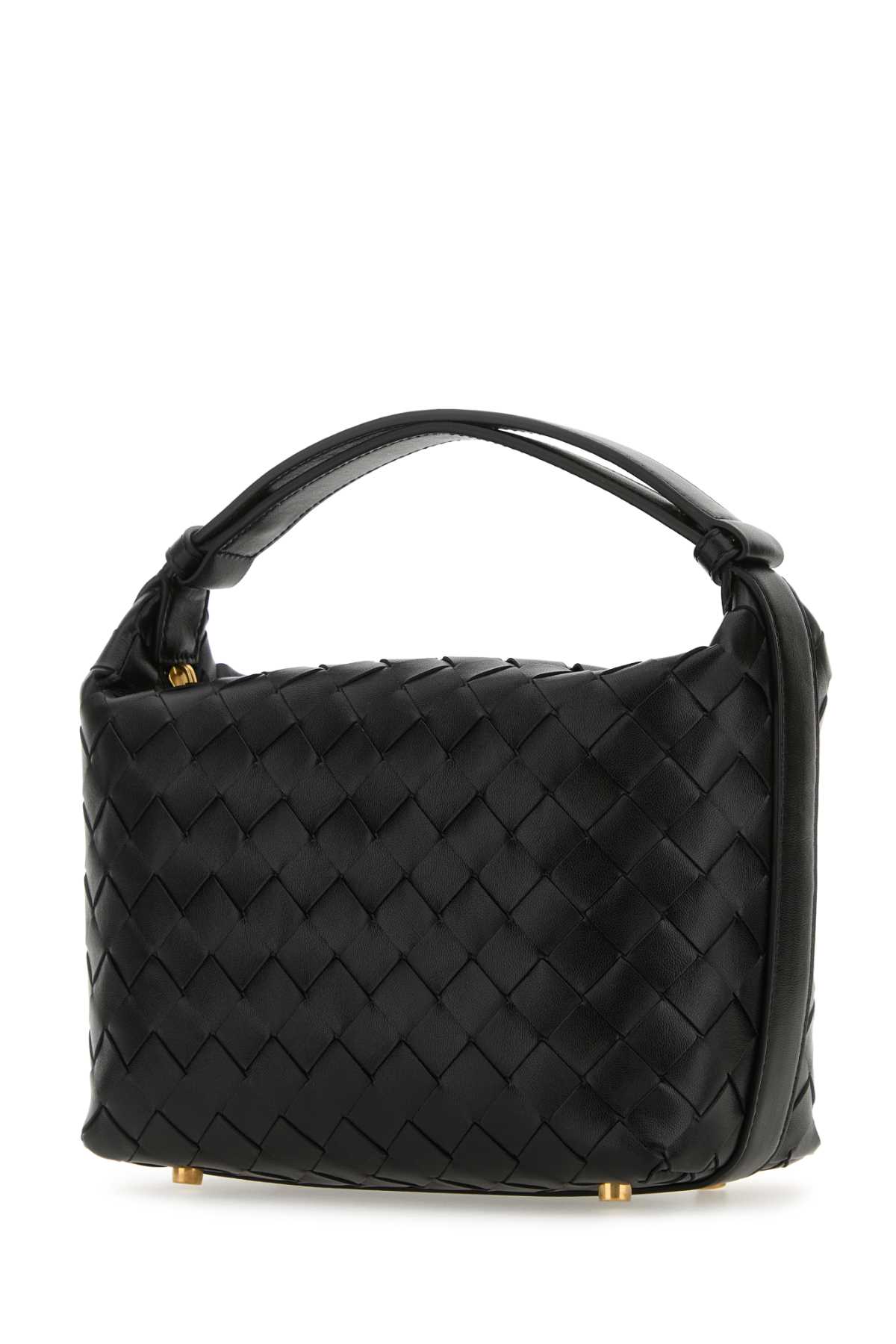 Bottega Veneta Black Nappa Leather Mini Wallace Handbag In Blackgold
