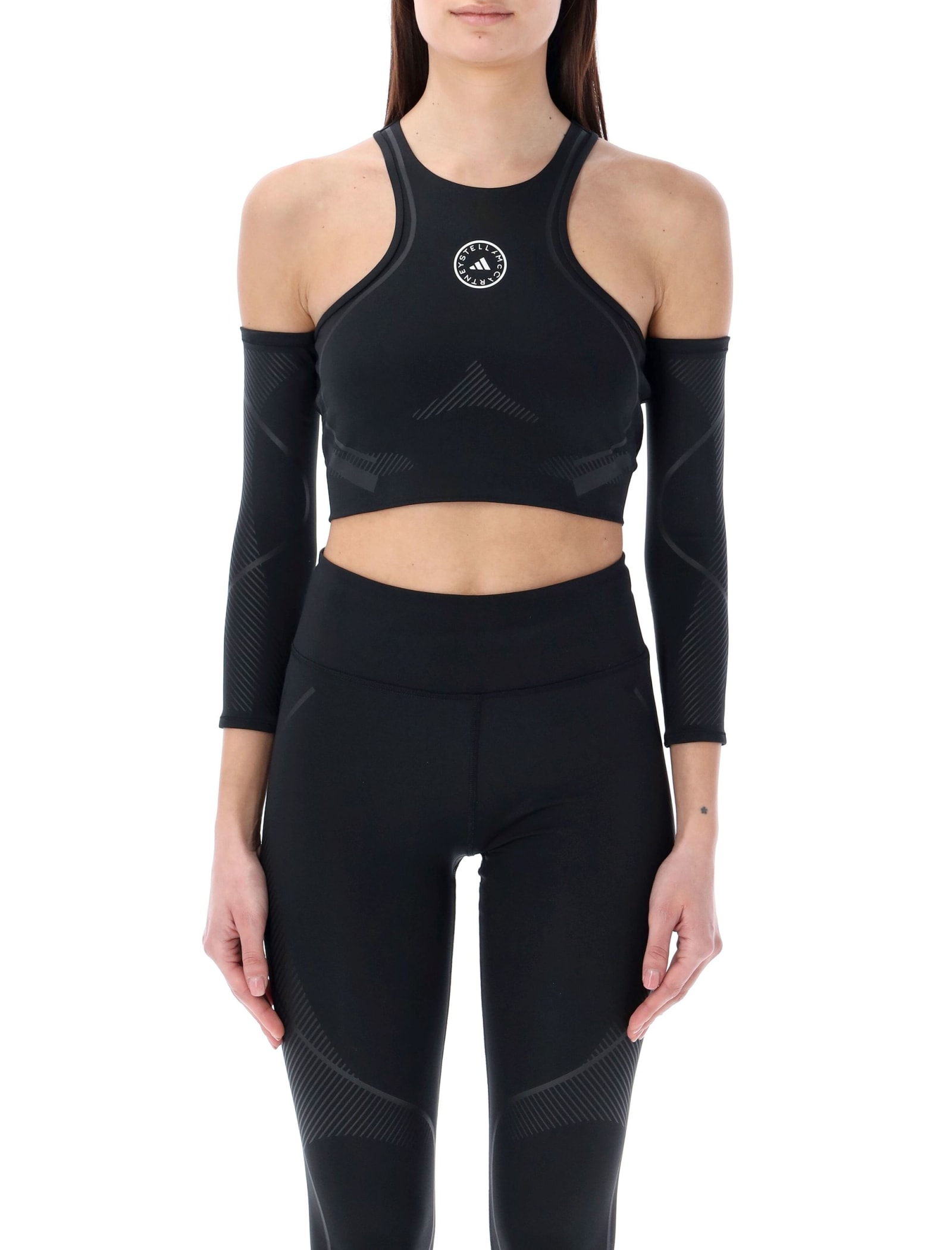Shop Adidas By Stella Mccartney Truepace Running Crop Top With Arm Guards In Black