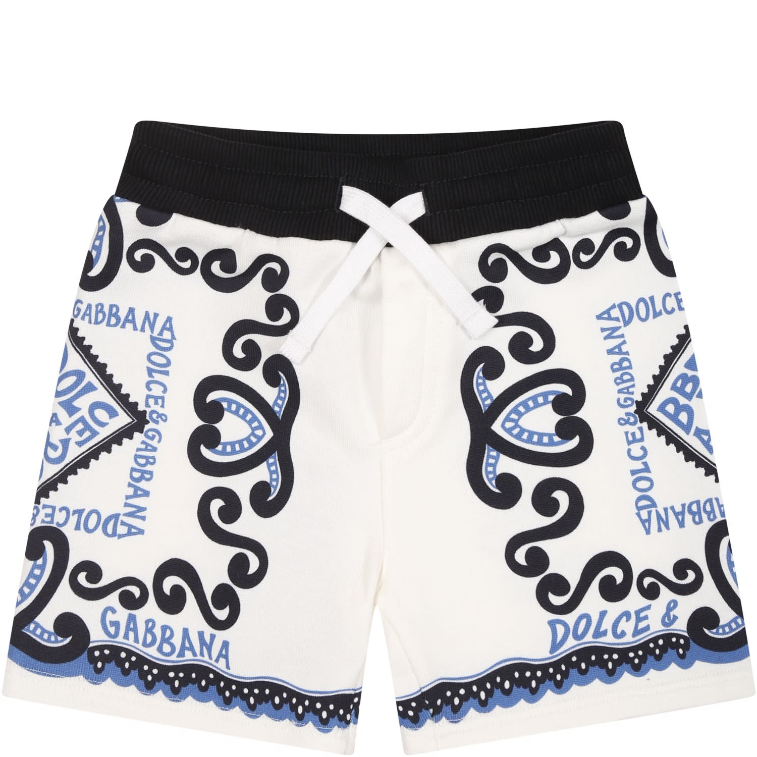 Shop Dolce & Gabbana White Shorts For Baby Boy With Bandana Print And Logo