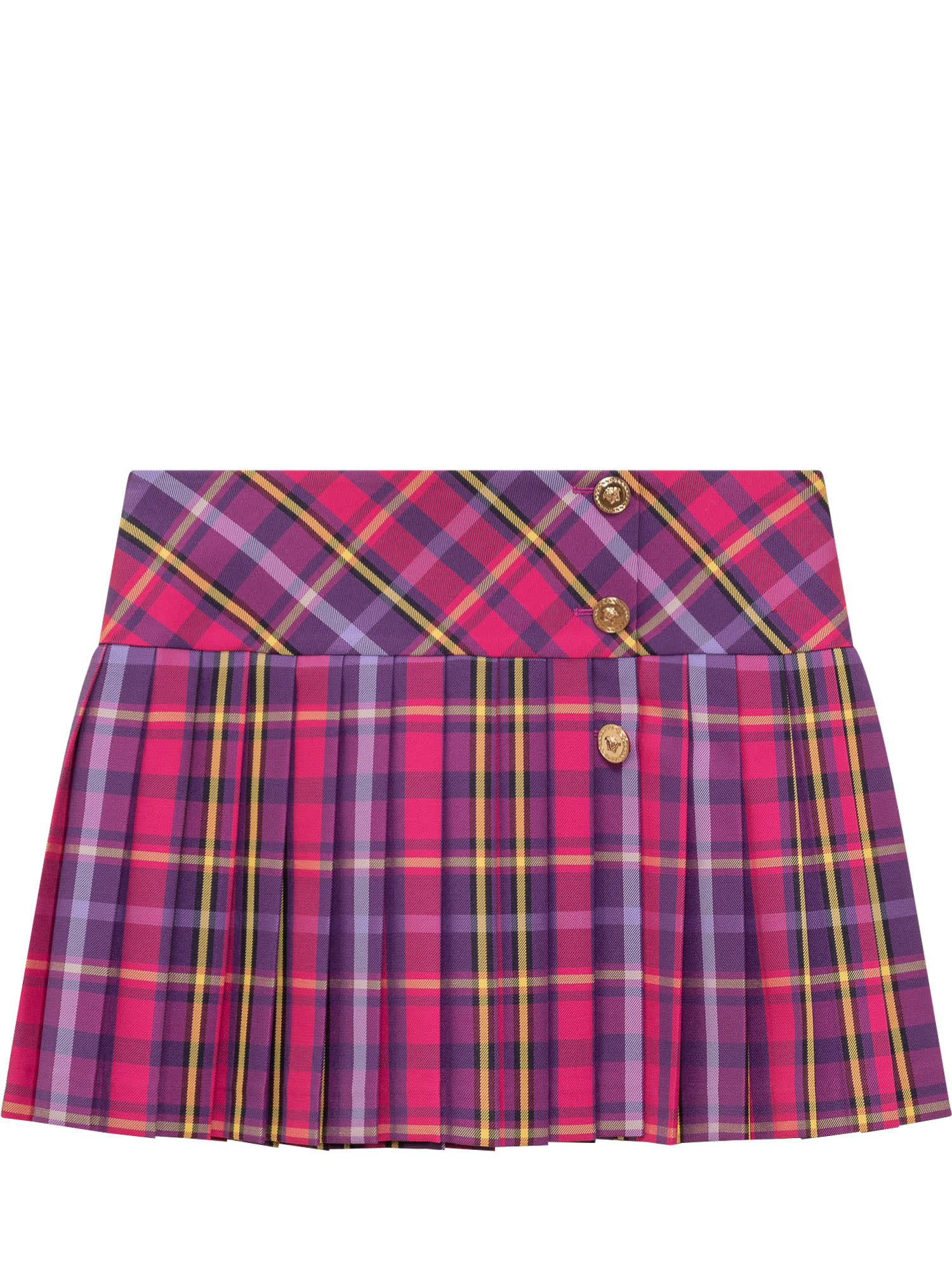 Shop Versace Tartan Skirt In Fuxia-purple-yellow