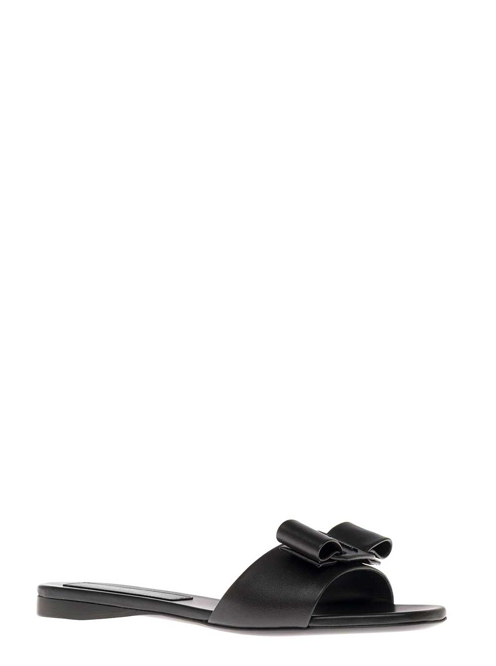 Salvatore Ferragamo Vicky Black Leather Sandals With Bow