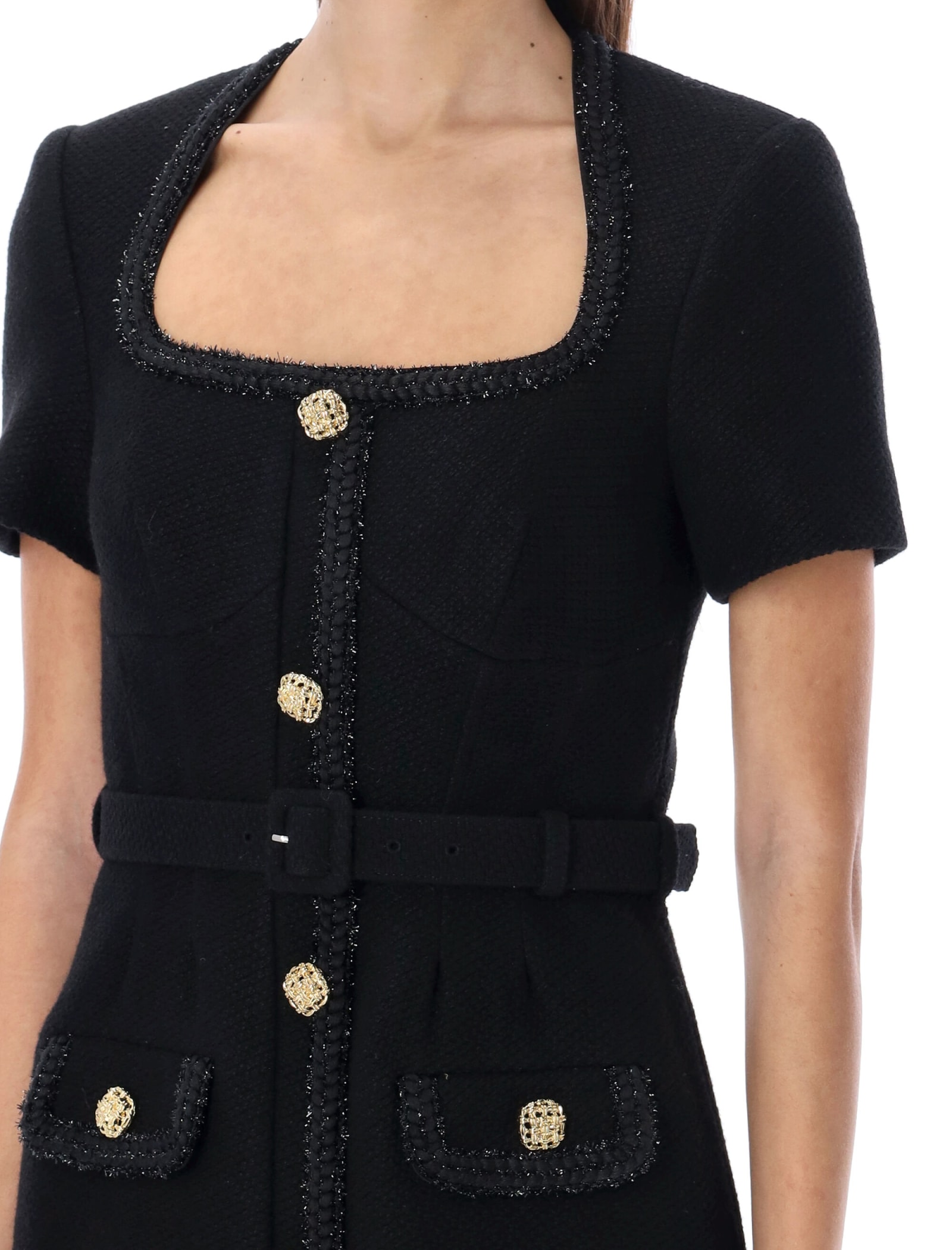 Self-portrait Textured Woven Mini Dress In Black Self-portrait Textured Woven Mini Dress In Black