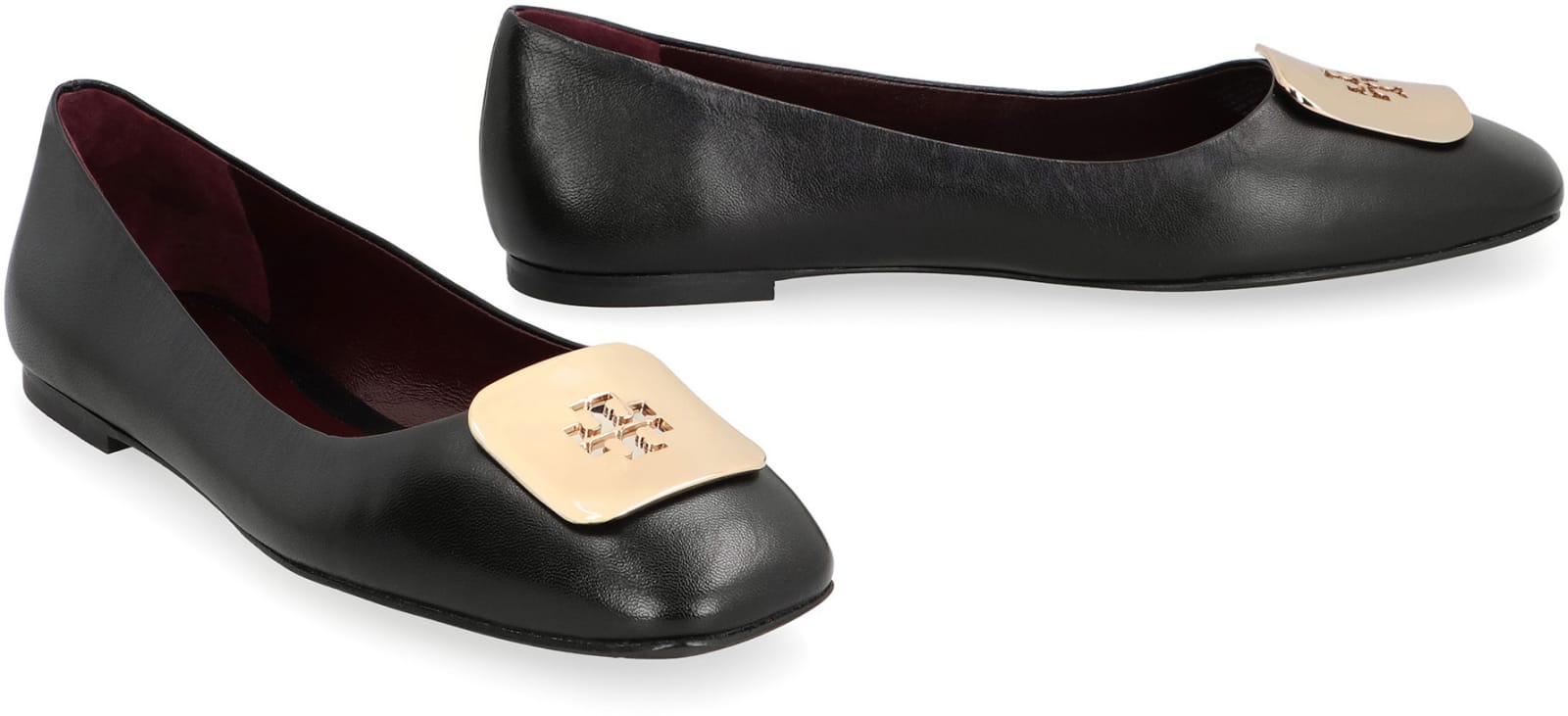 Shop Tory Burch Georgia Leather Ballet Flats In Black