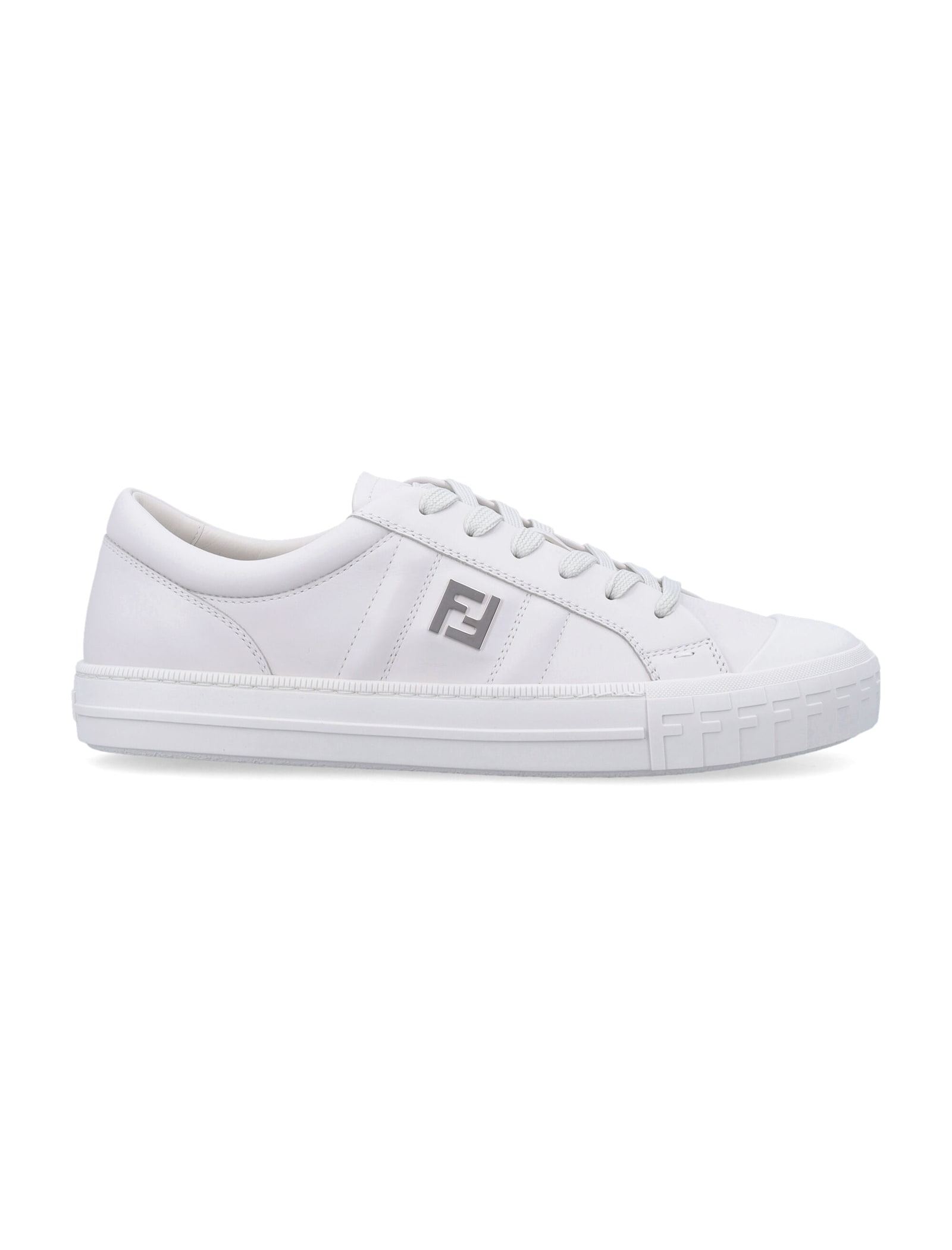 Fendi White Leather Domino Sneakers In White