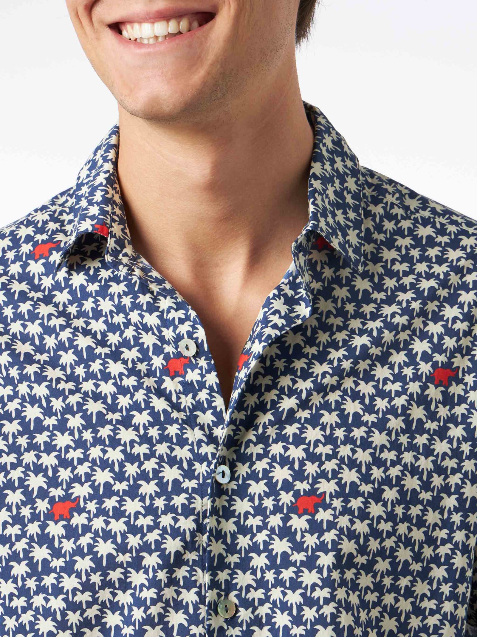 Mc2 Saint Barth Man Muslin Cotton Sikelia Shirt With Palm Print