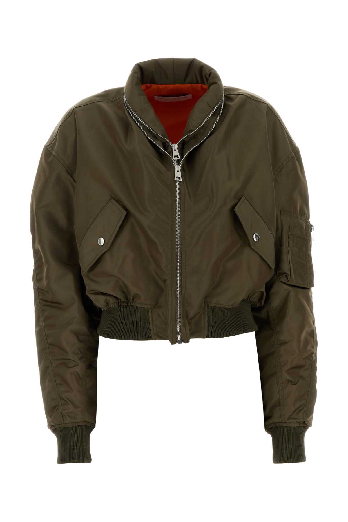 Givenchy Olive Green Nylon Bomber Jacket In Green