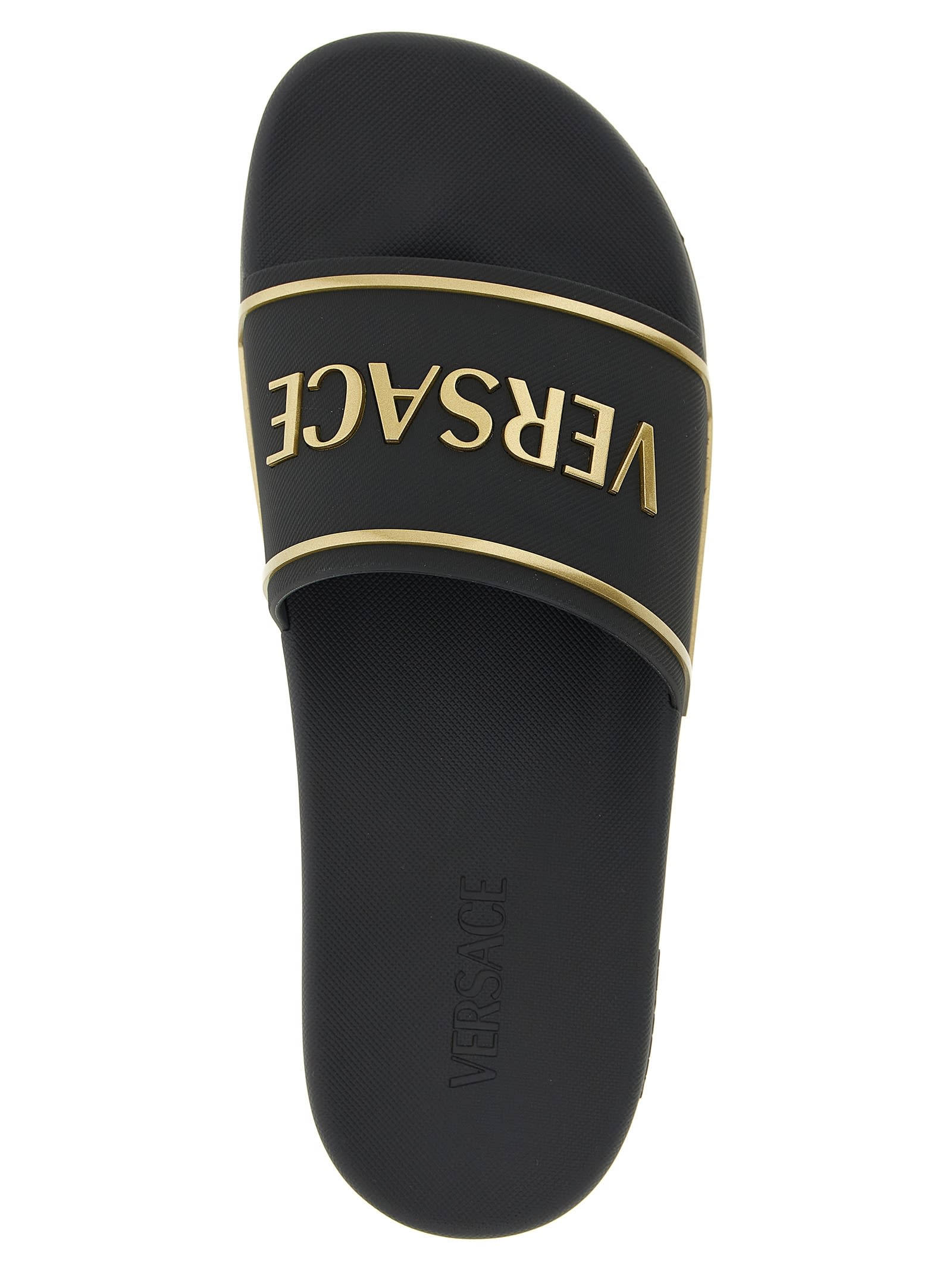 Versace Black Sandals With Logo Printed On The Front In Black