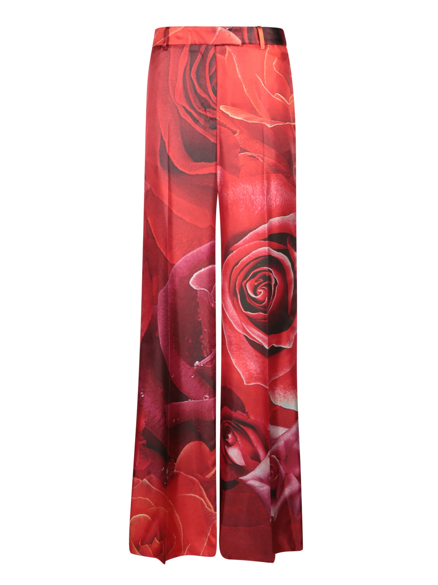 Garden Rose Red Silk Trousers