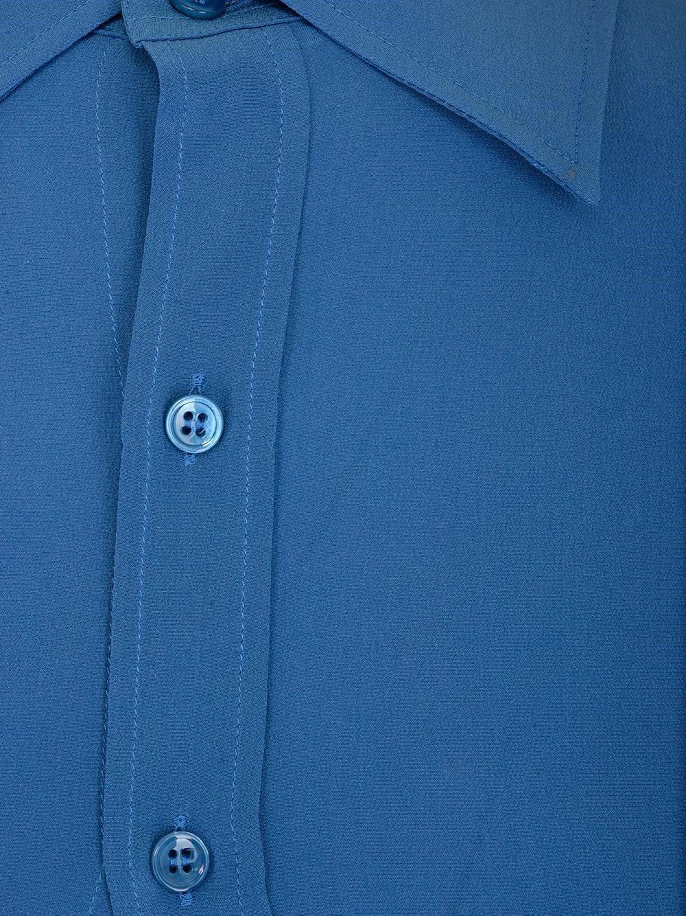Shop Saint Laurent Crepe De Chine Fitted Shirt In Deep Blue