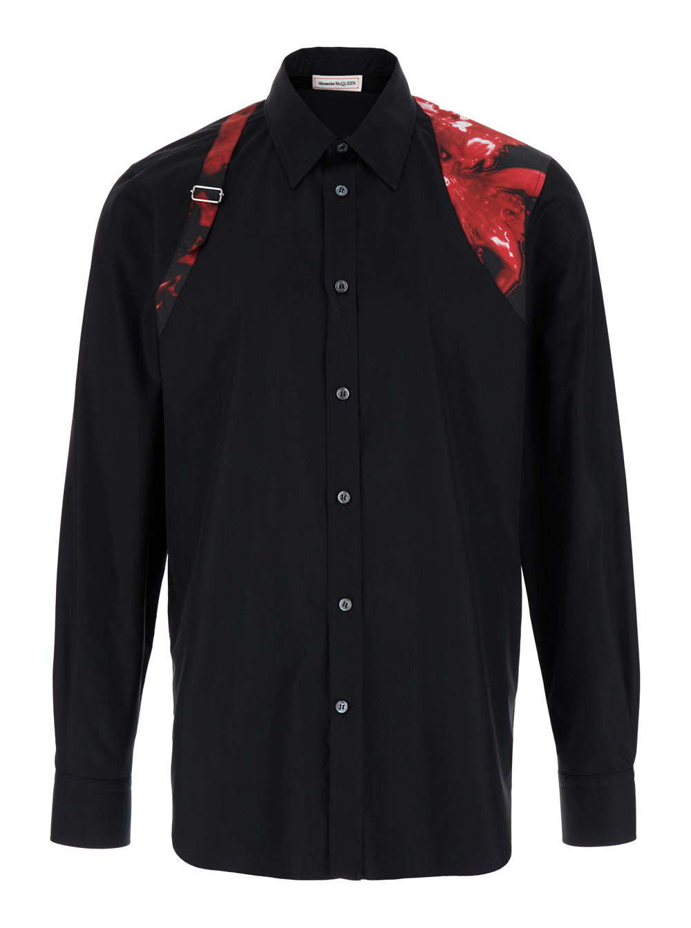 Shop Alexander Mcqueen Black Shirt With Floral Print In Cotton Man