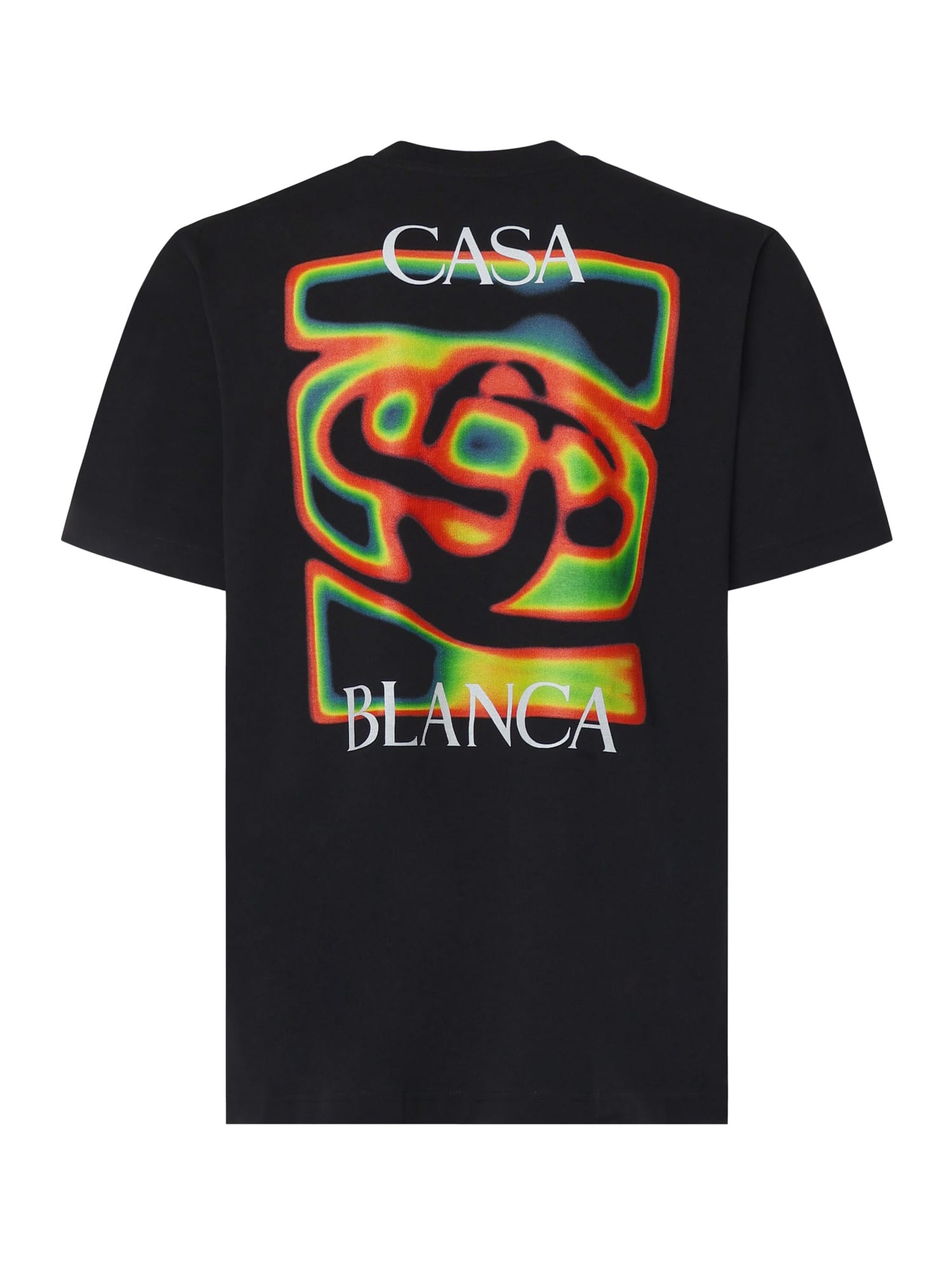 Casablanca Black Crewneck T-shirt With Logo Detail On The Front And Maxi Logo On The Rear In Cotton Man