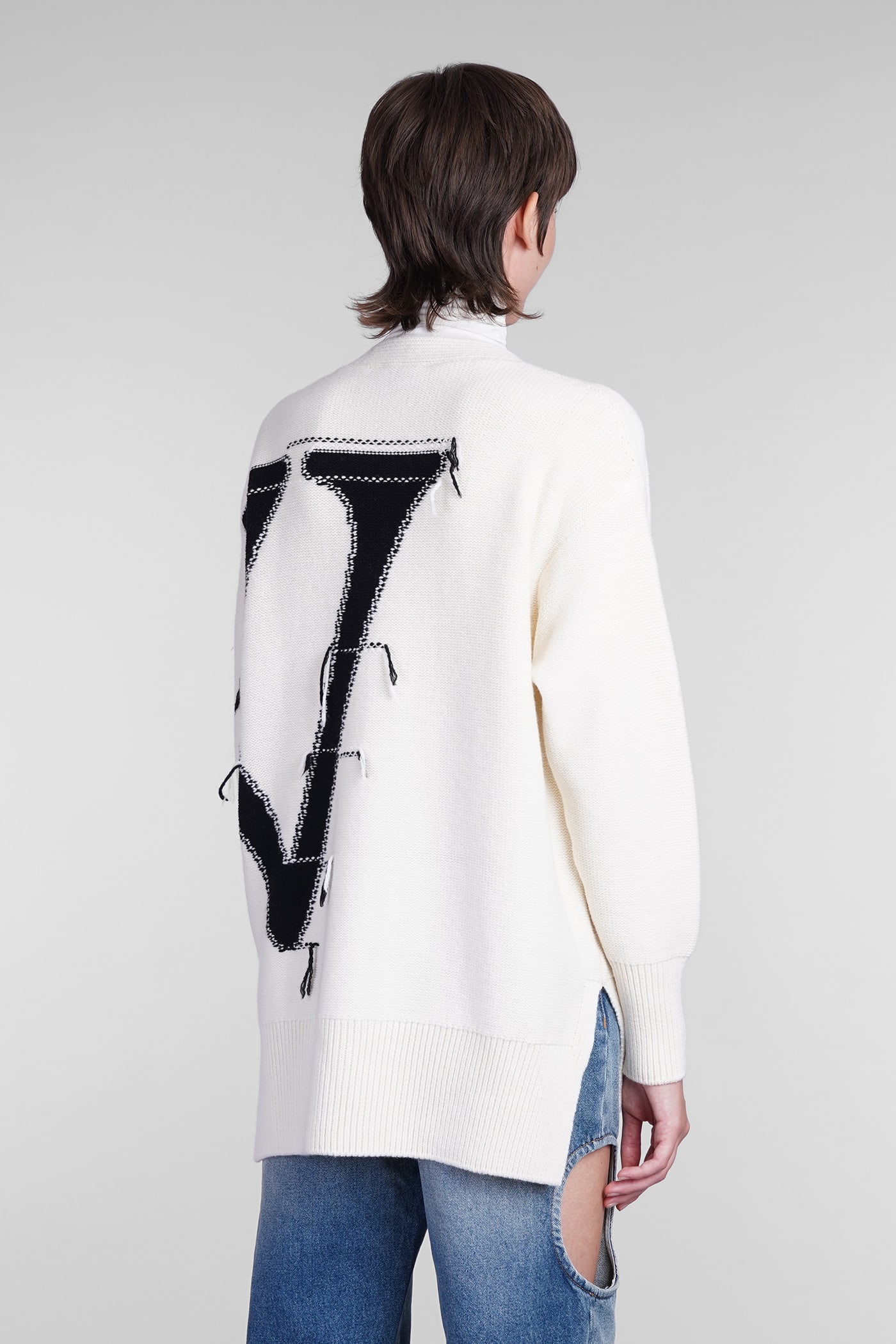 Shop Off-white Cardigan In Beige Wool