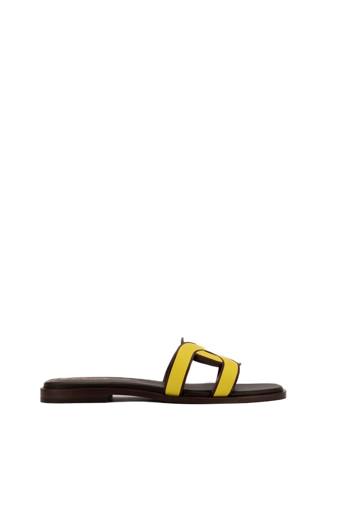 Leather Sandals With Yellow Logo
