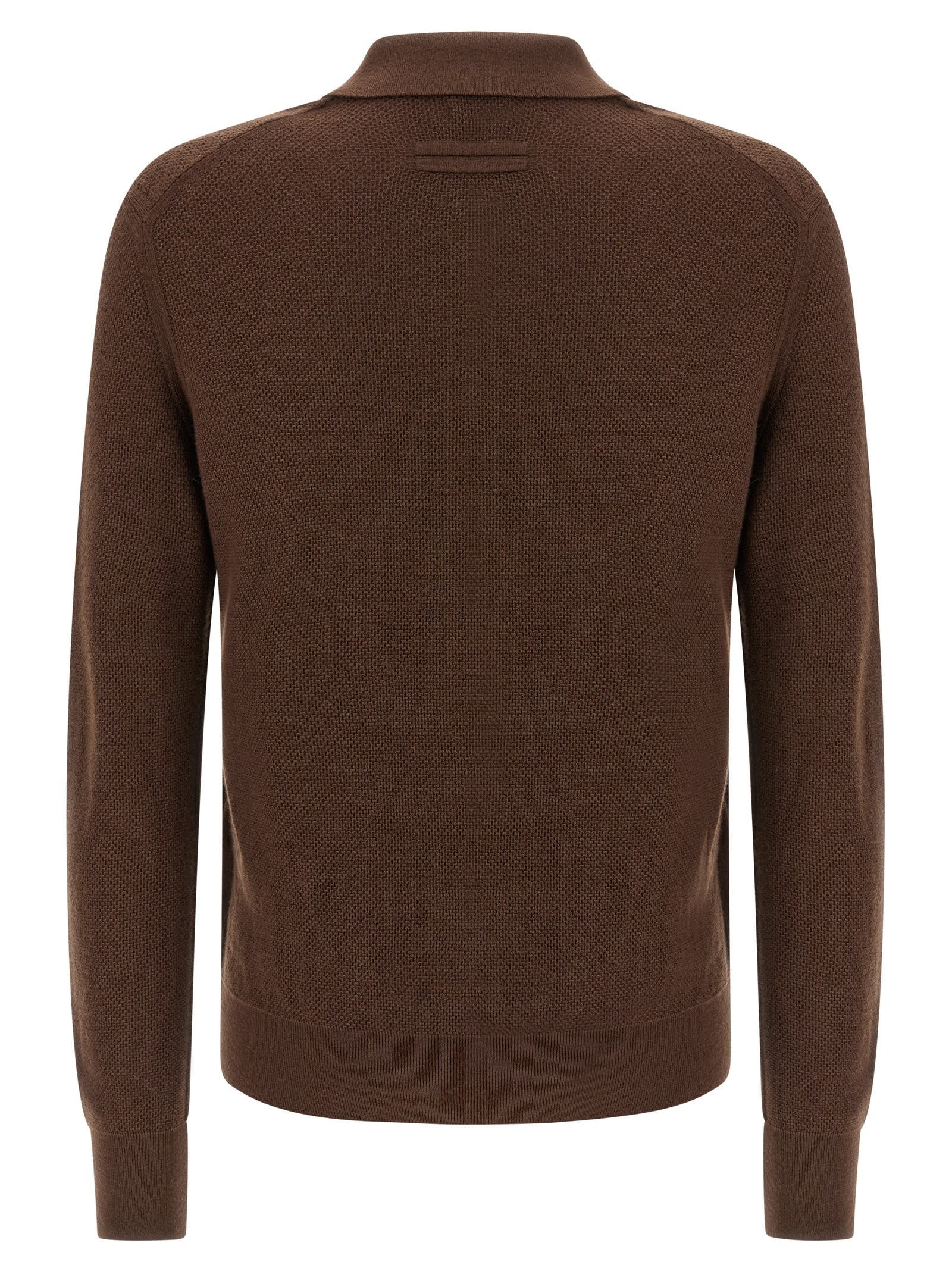 Zegna Cashmere Polo Sweater Textured Knit In Brown
